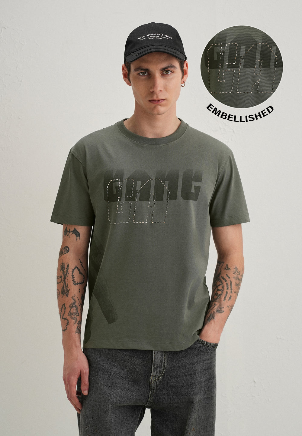 Sage Green Embellished T-Shirt
