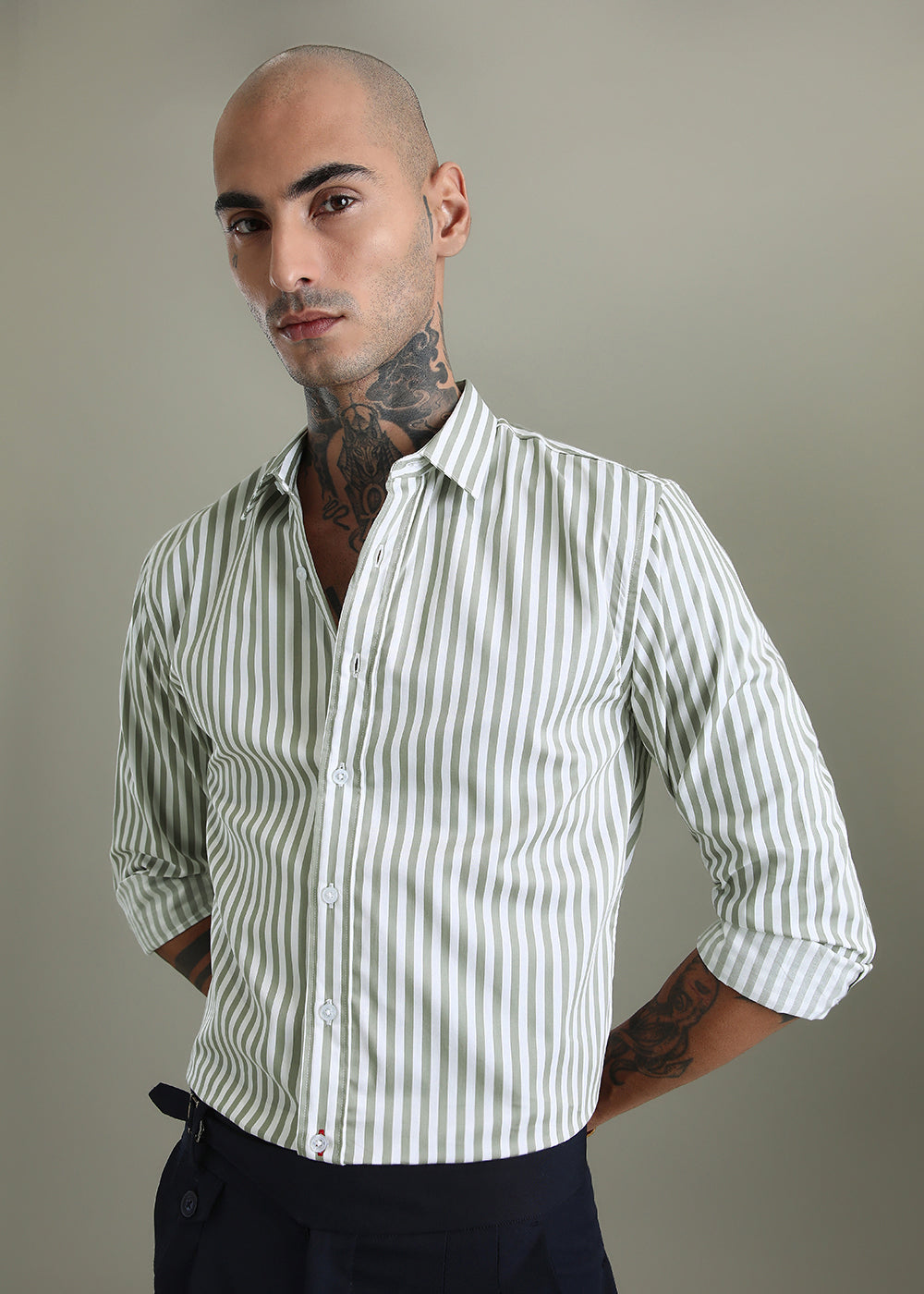 Sage Green Pin Stripe Shirt