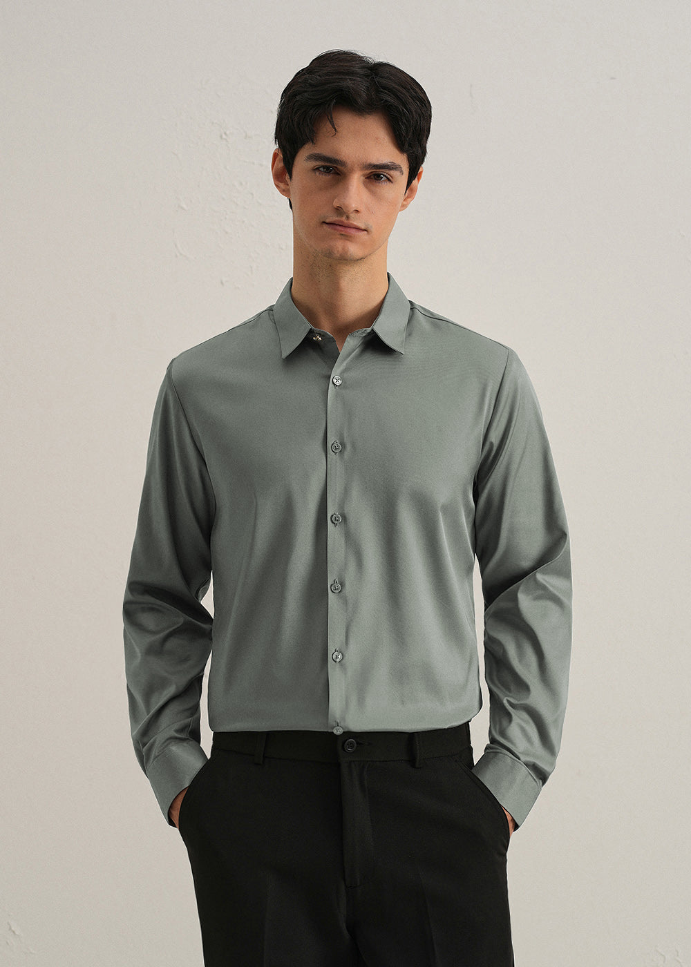 Sage Green Plain Stitchless Placket Shirt