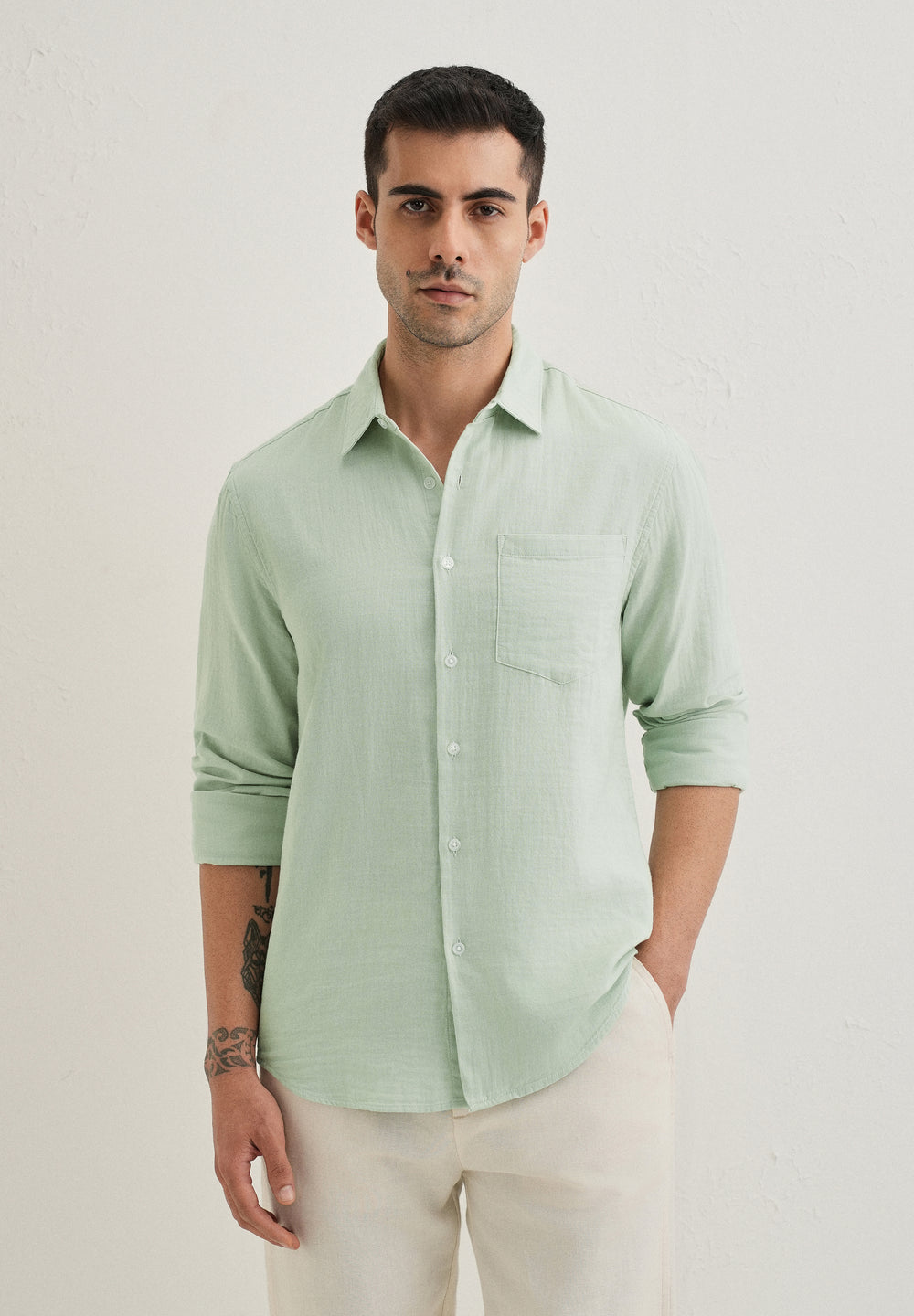 Sage Green Pure Cotton Stitchless Placket Shirt