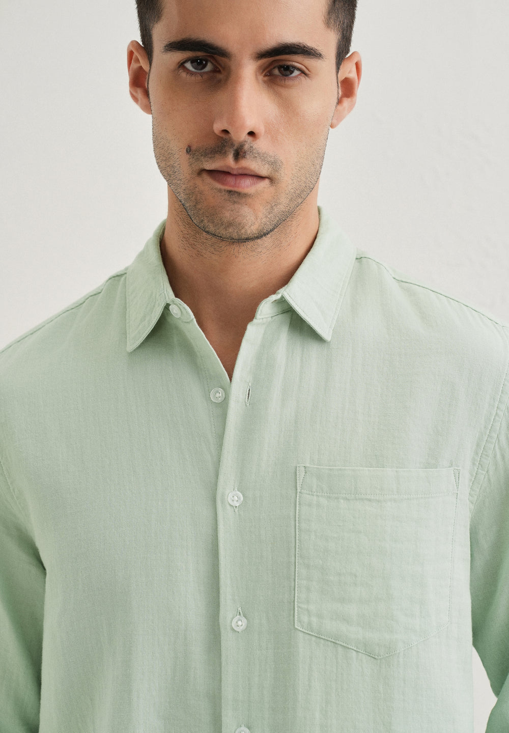 Sage Green Pure Cotton Stitchless Placket Shirt