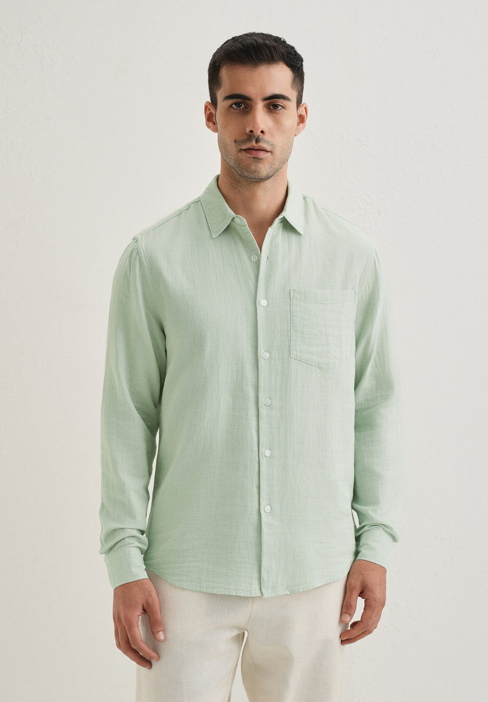 Sage Green Pure Cotton Stitchless Placket Shirt