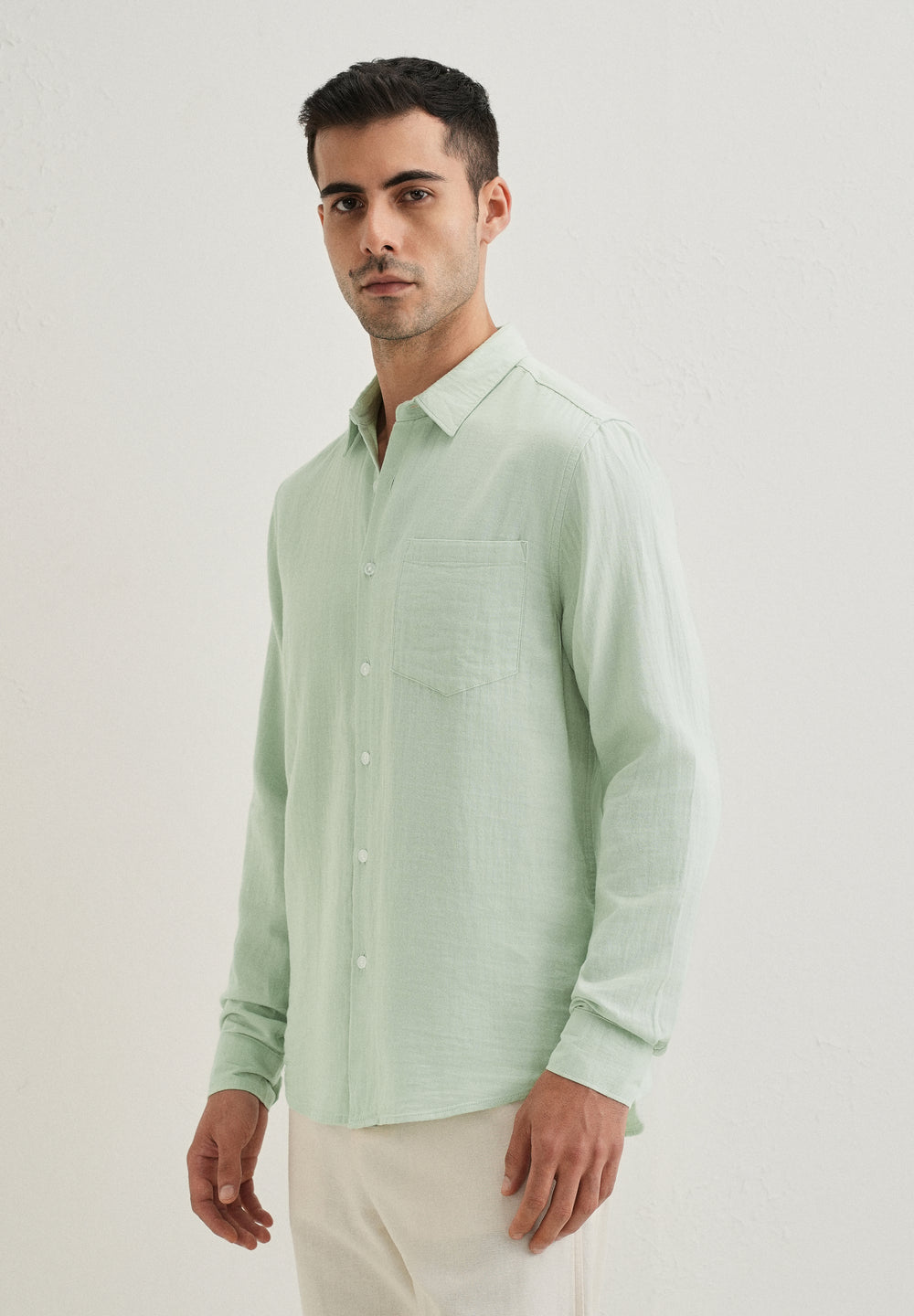Sage Green Pure Cotton Stitchless Placket Shirt