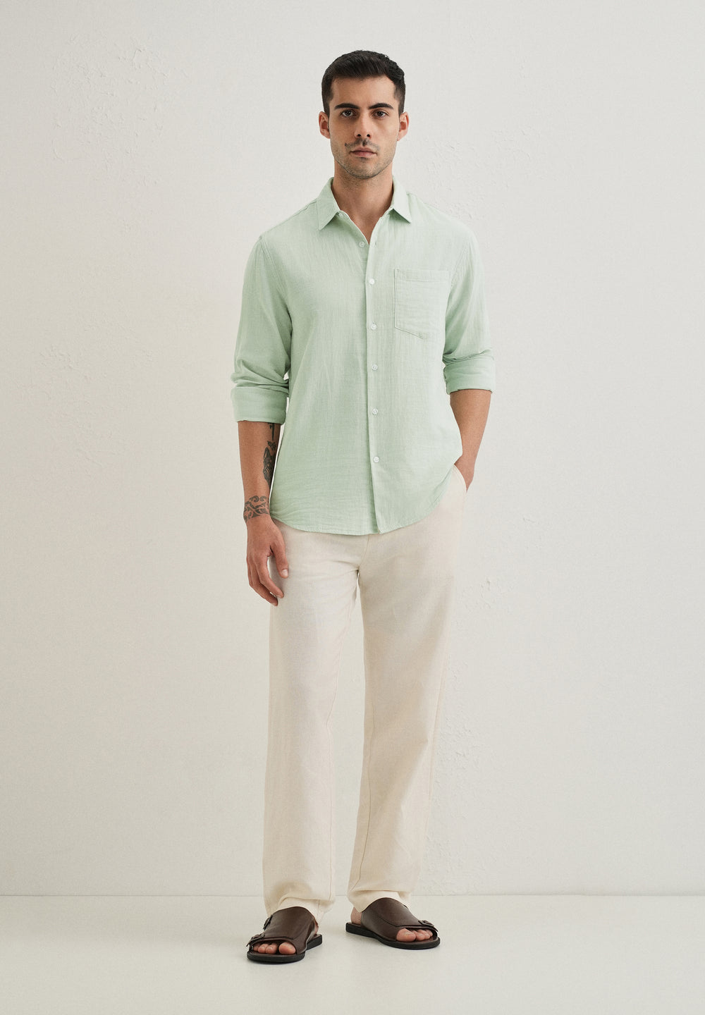 Sage Green Pure Cotton Stitchless Placket Shirt
