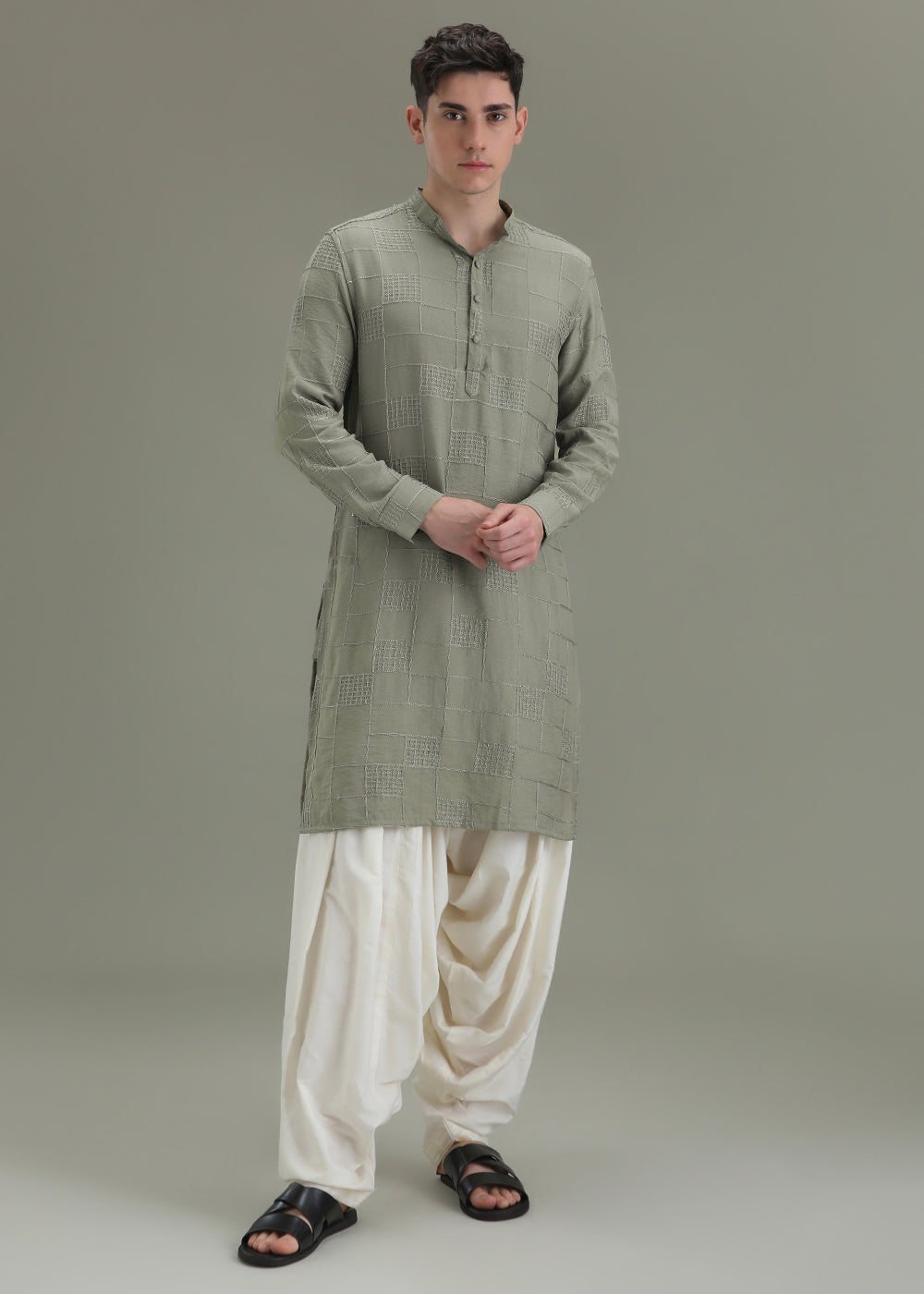 Sage Green Self Embroidered Kurta