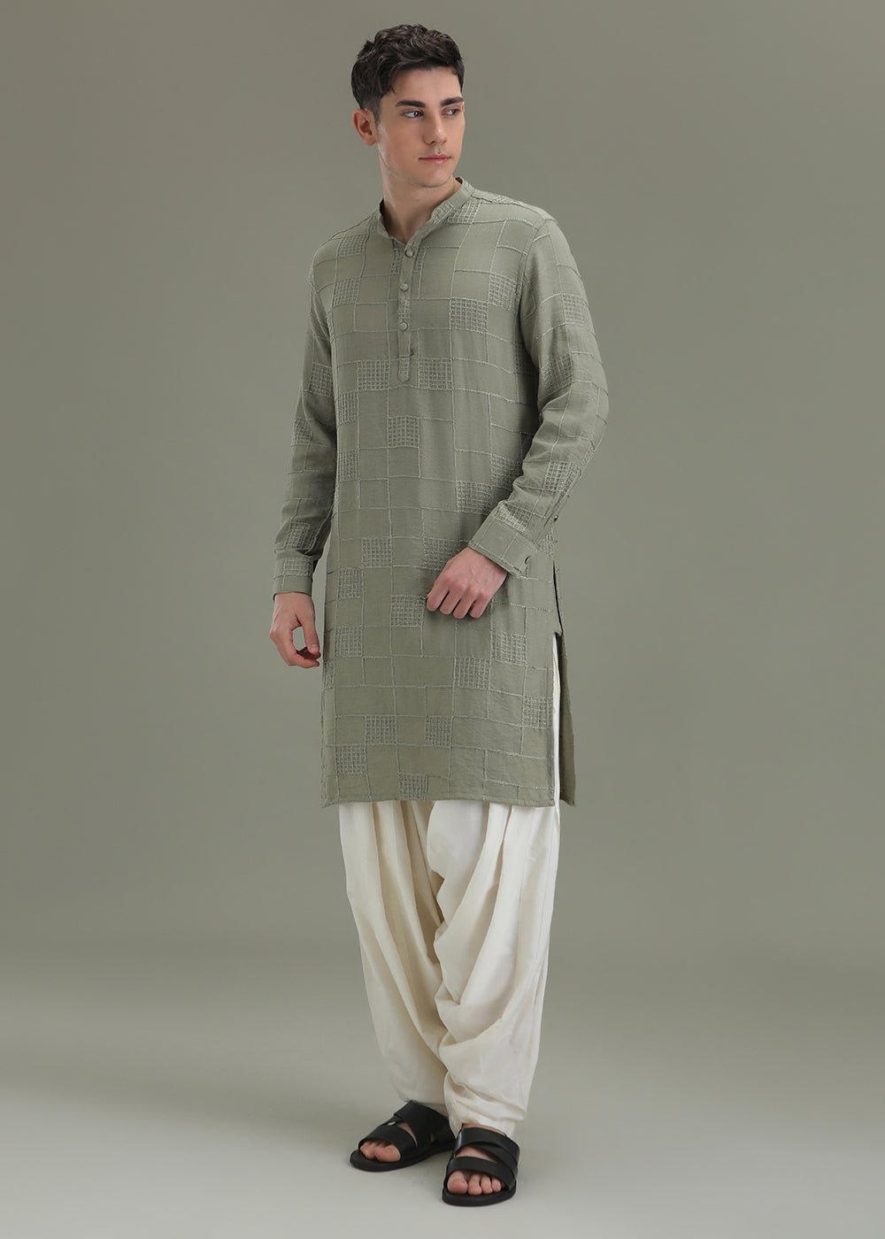 Sage Green Self Embroidered Kurta