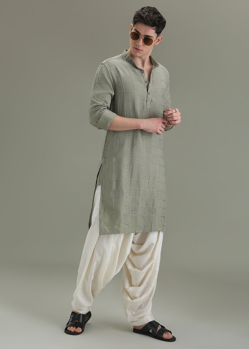 Sage Green Self Embroidered Kurta