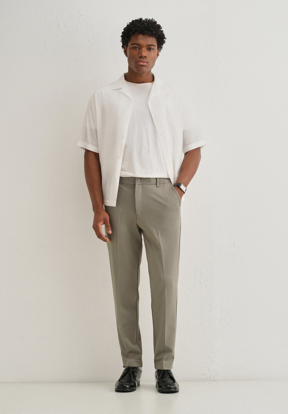 Sage Green Semi Elasticated Slim Fit Trouser