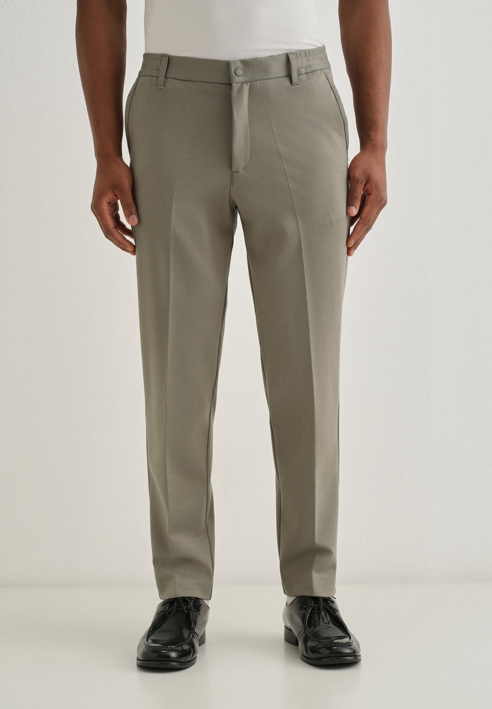 Sage Green Semi Elasticated Slim Fit Trouser