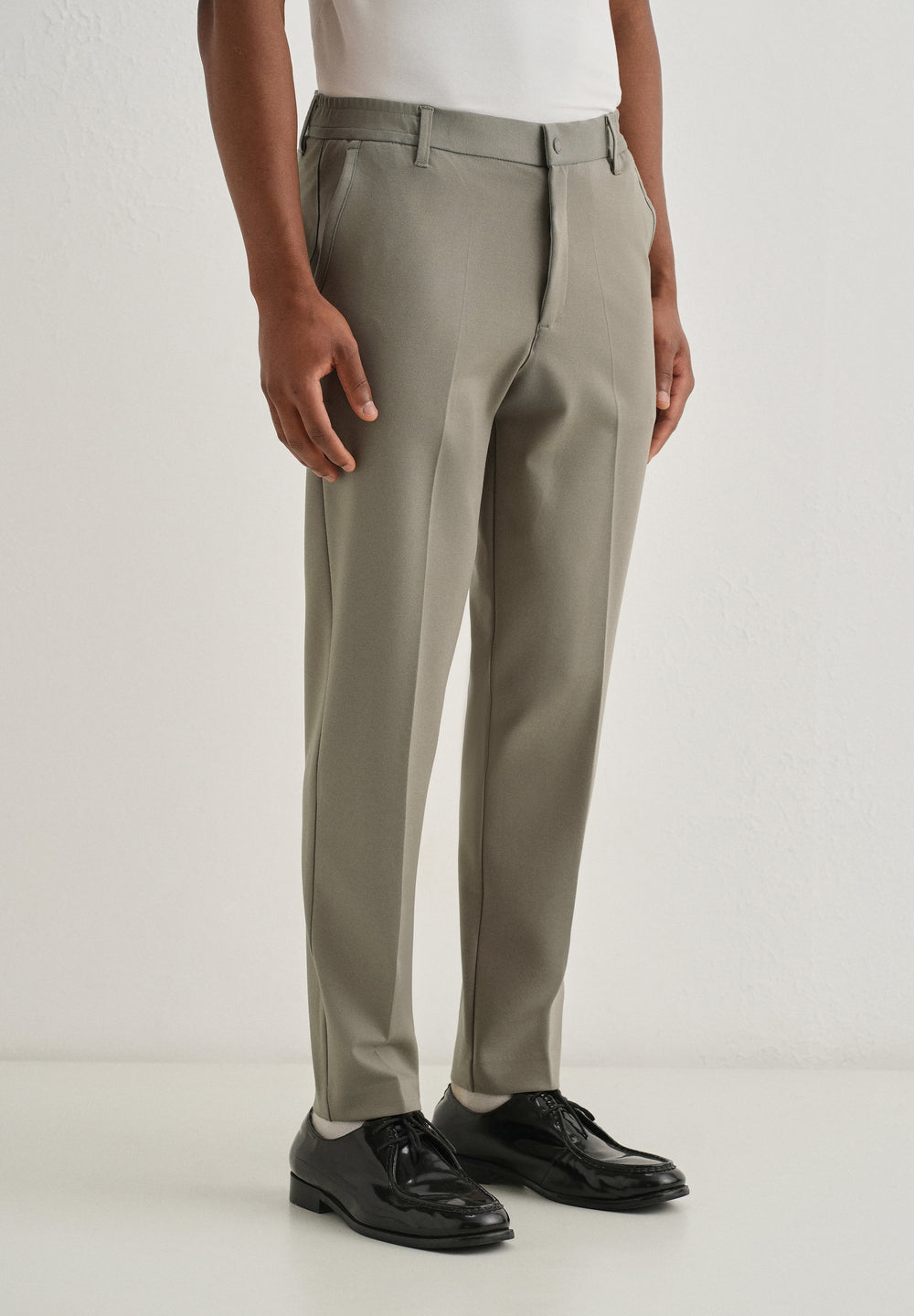 Sage Green Semi Elasticated Slim Fit Trouser