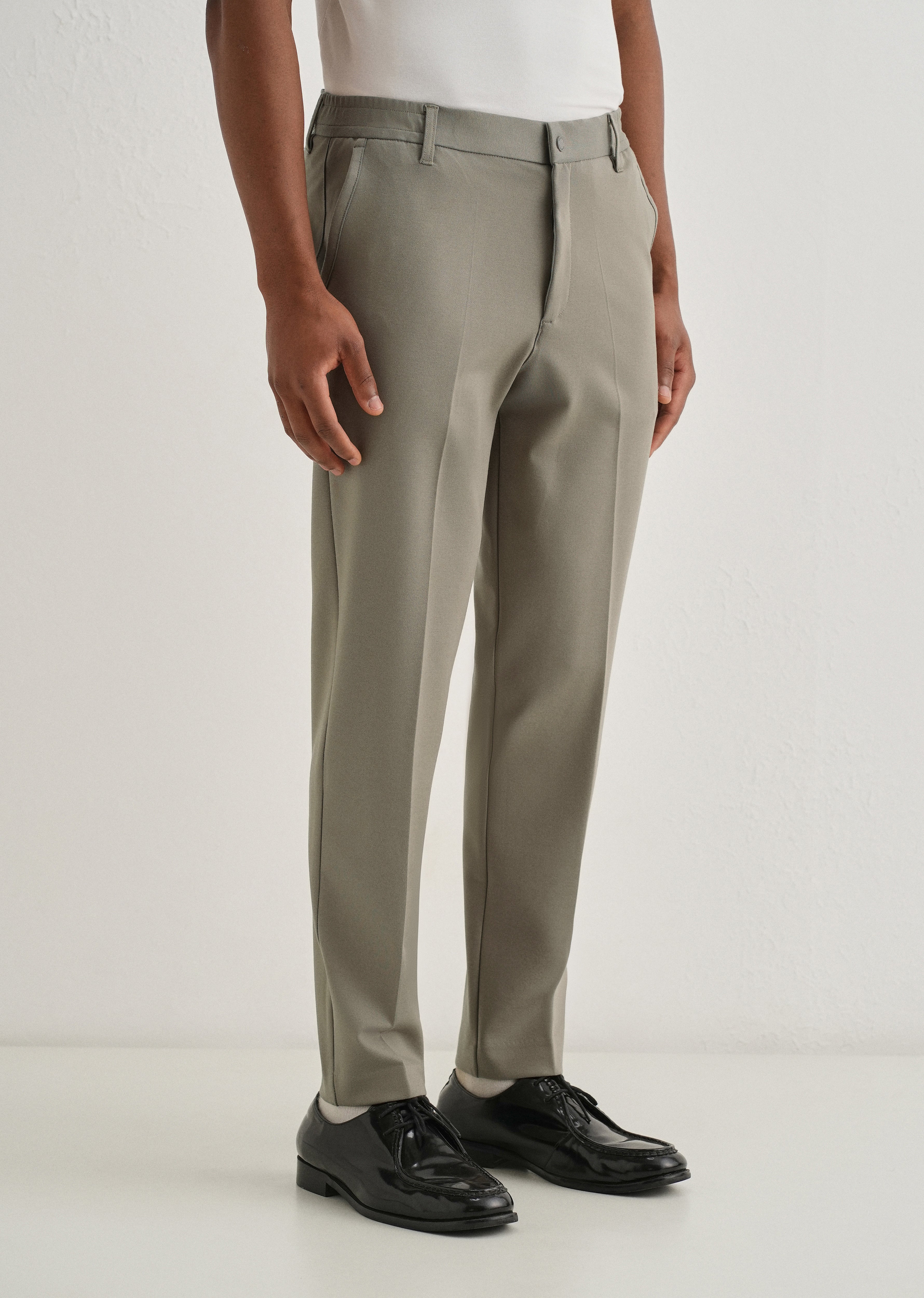 Sage Green Semi Elasticated Slim Fit Trouser