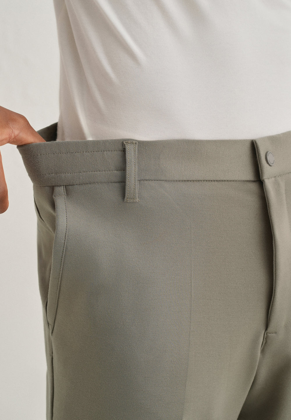 Sage Green Semi Elasticated Slim Fit Trouser