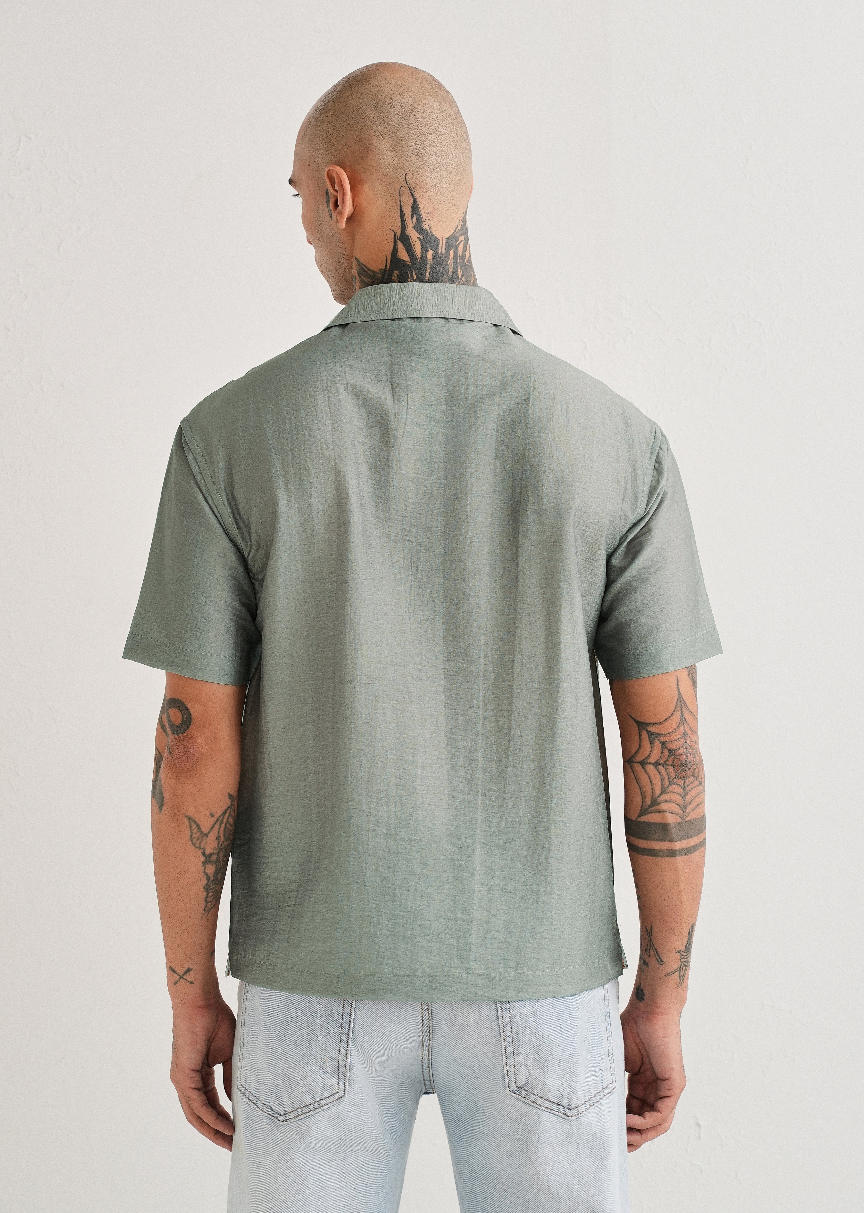 Sage Grey Scenic Placement Print Shirt