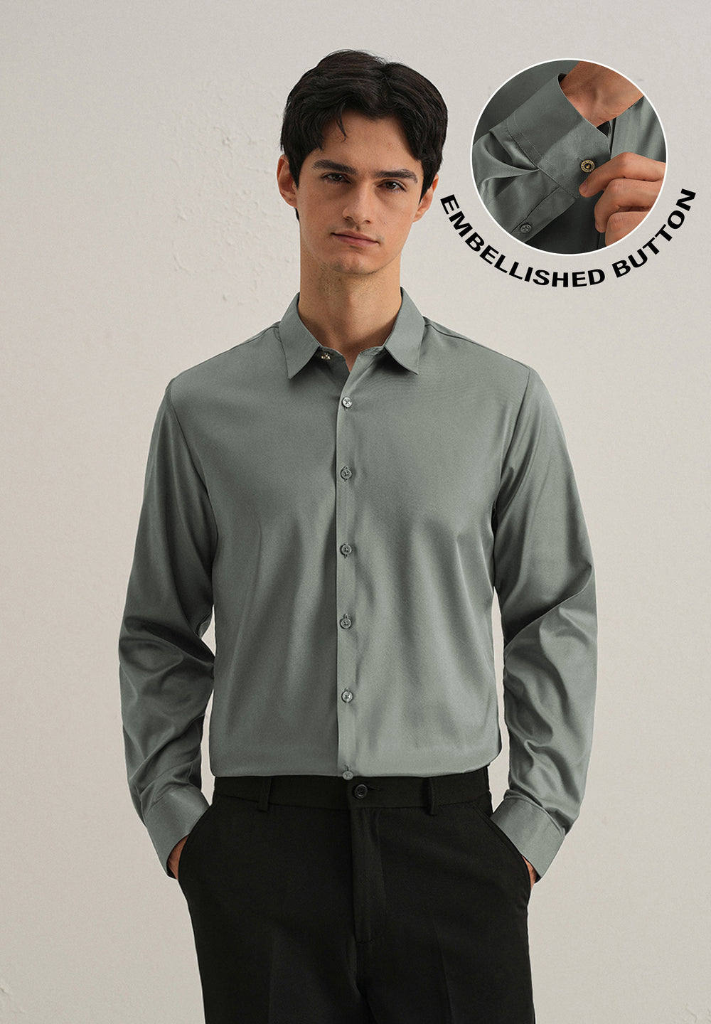 Sage Green Plain Stitchless Placket Shirt