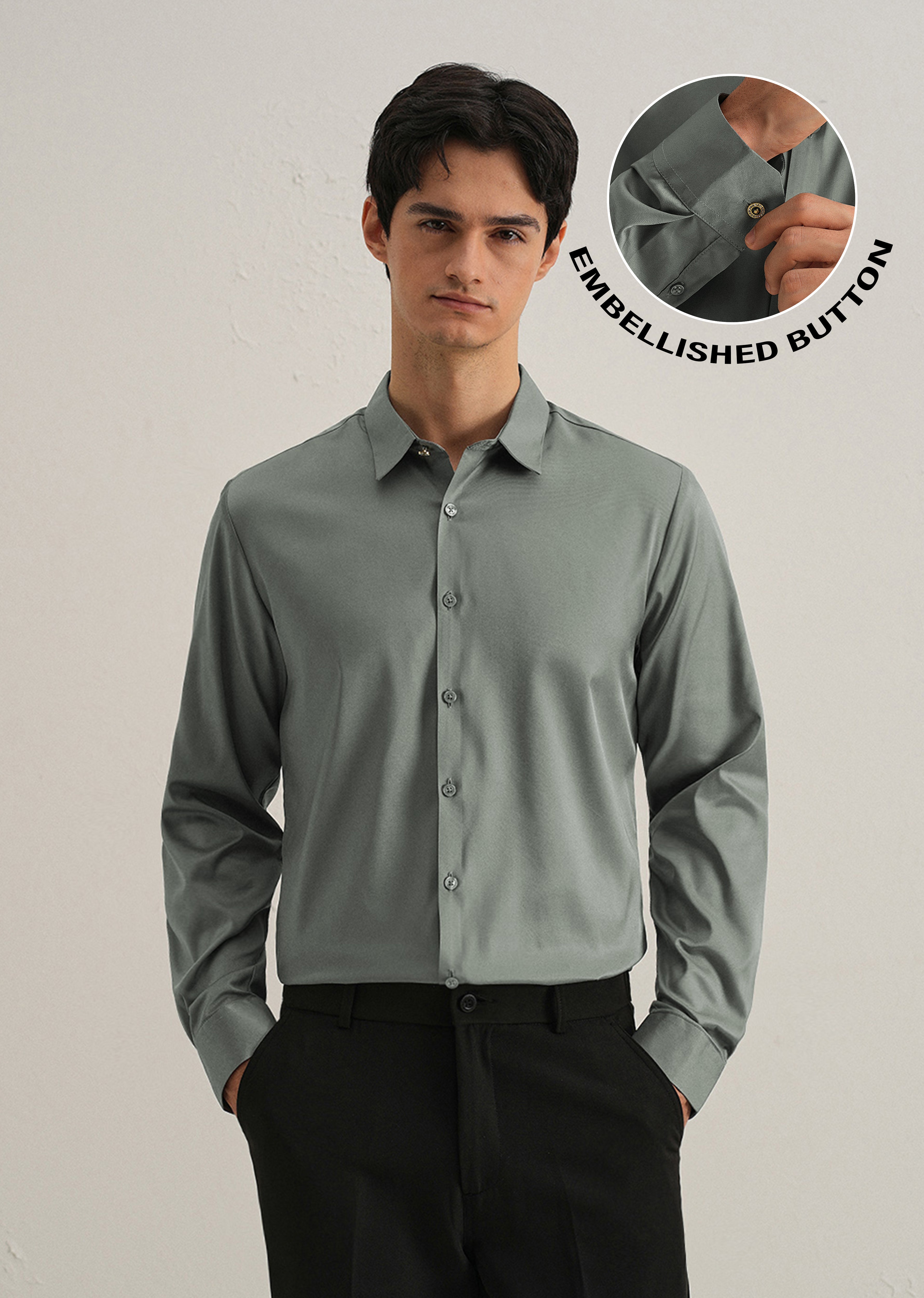 Sage Green Plain Stitchless Placket Shirt