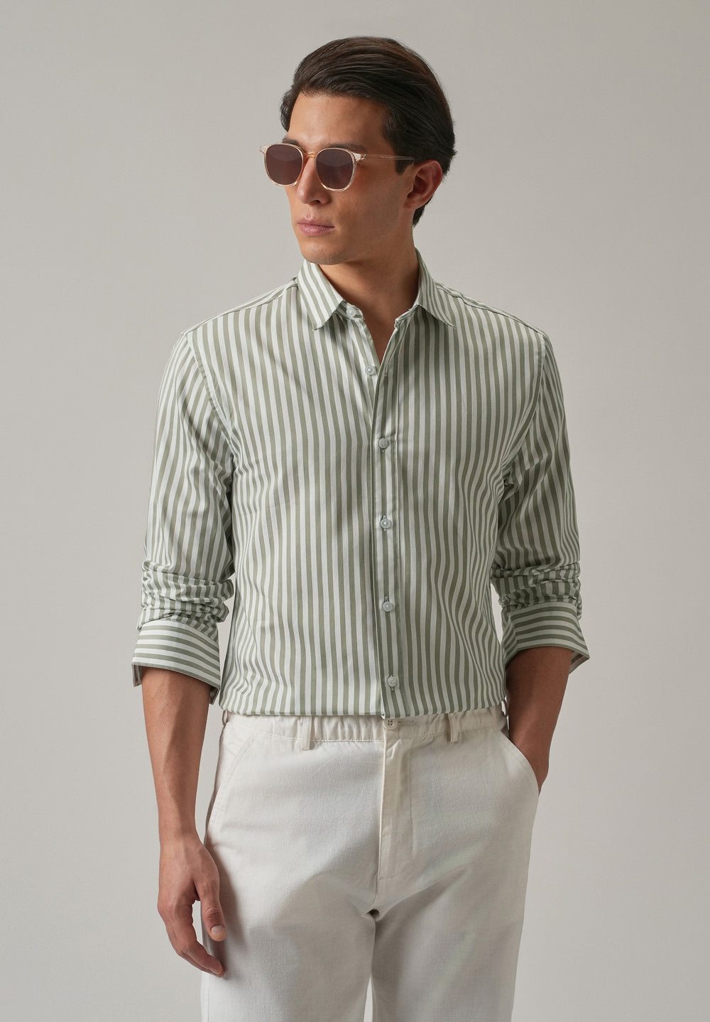 Sage Green Satin Pin Stripe Shirt
