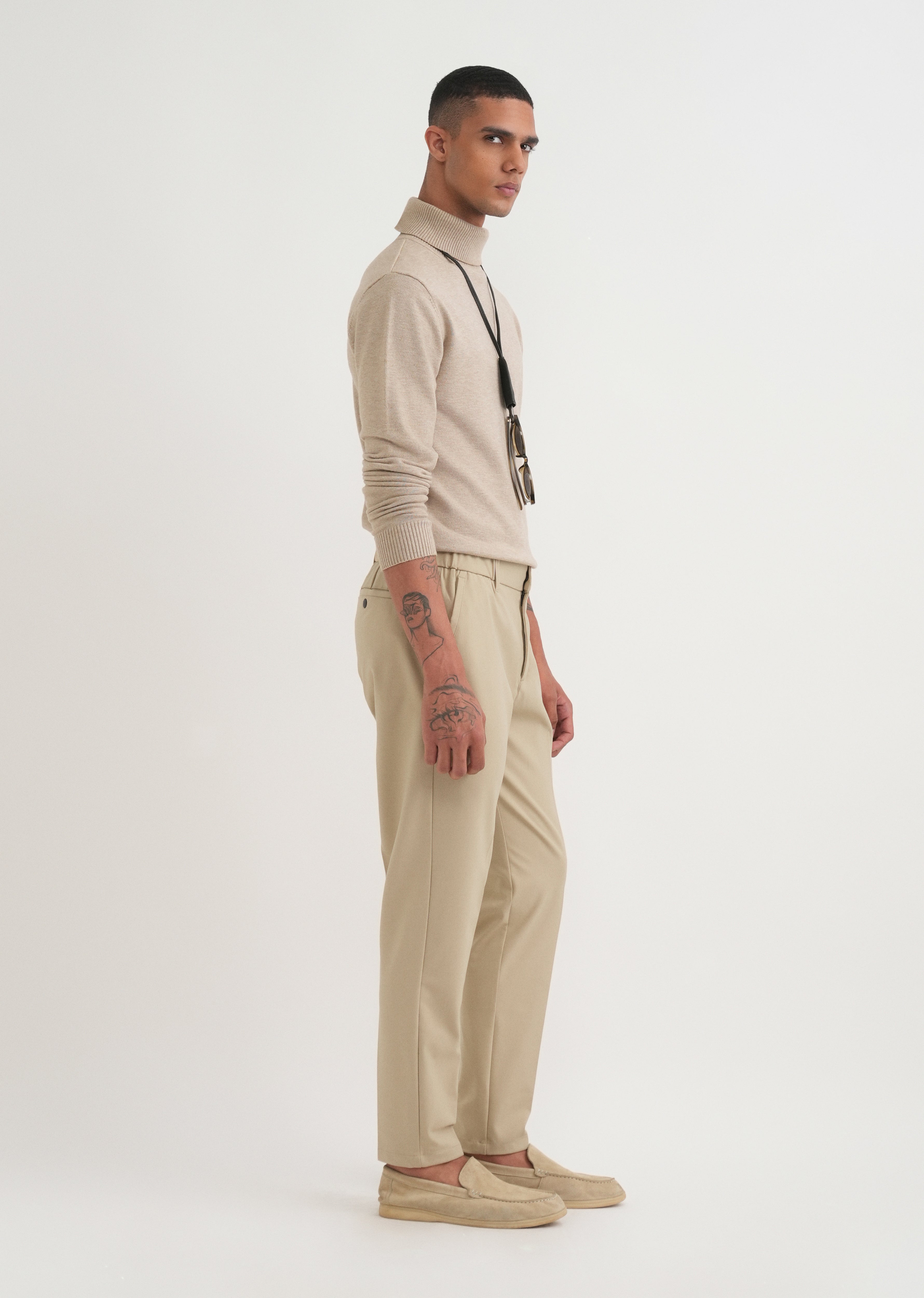 Sand Beige Semi-Elasticated Trouser