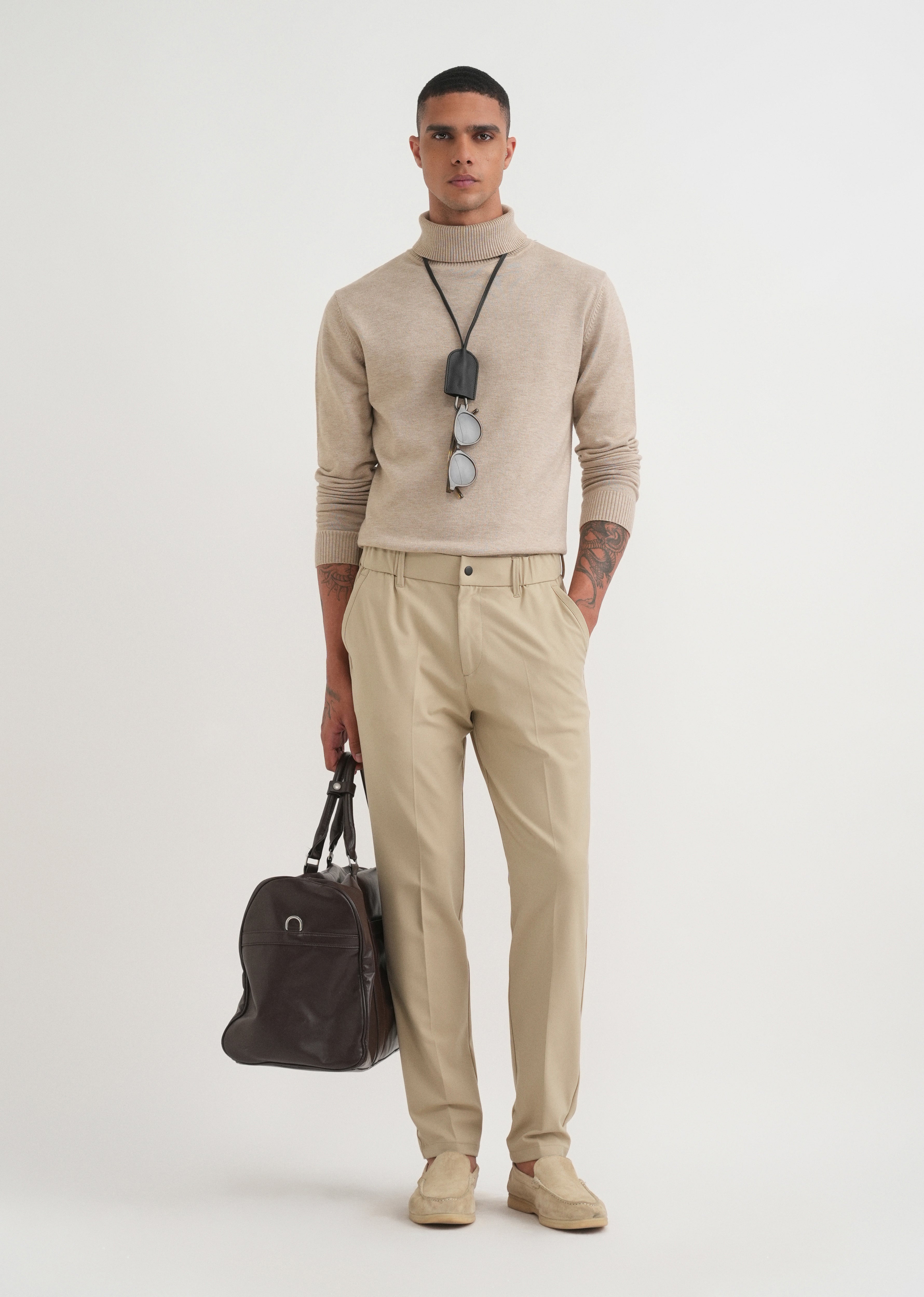 Sand Beige Semi-Elasticated Trouser