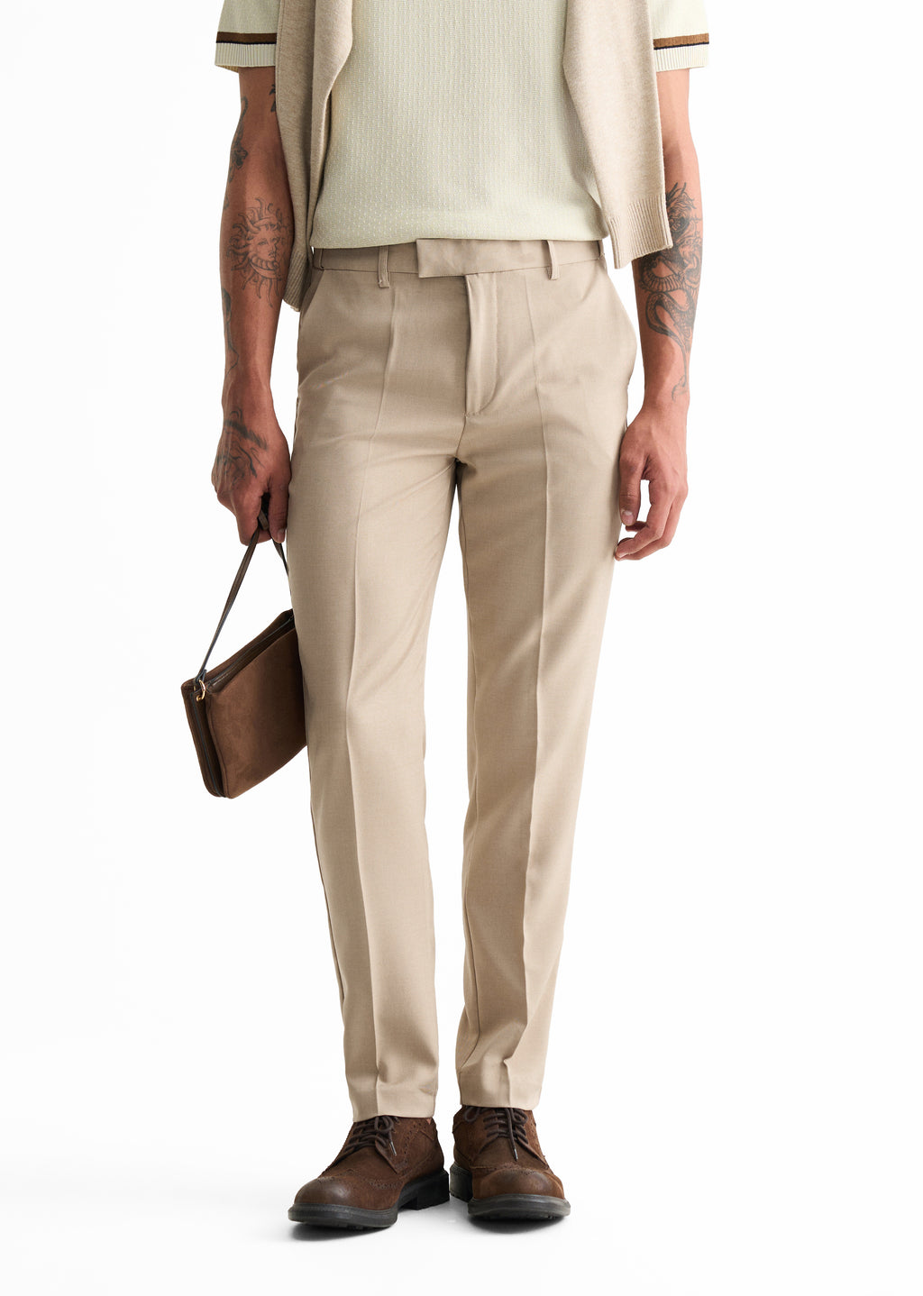 Sand Beige Slim Fit Flex Waist Trouser