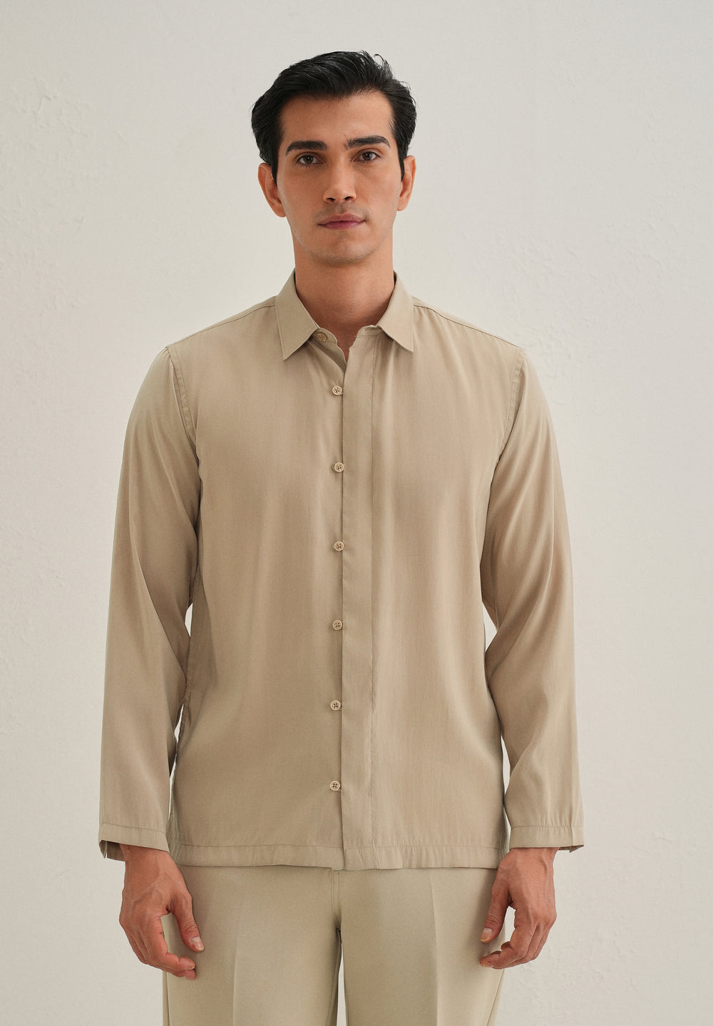 Sand Brown Loop Button-Down Plain Shirt