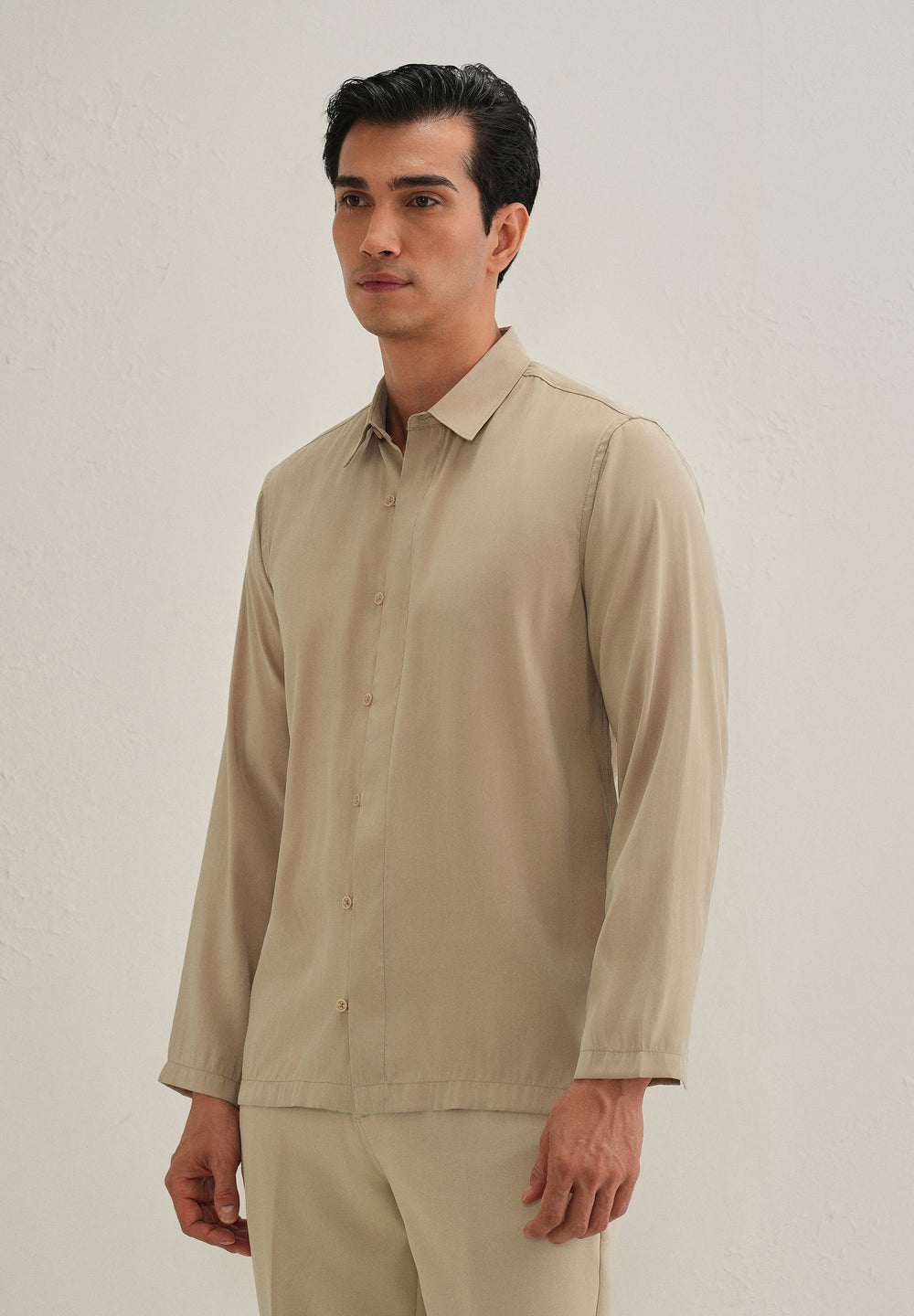 Sand Brown Loop Button-Down Plain Shirt