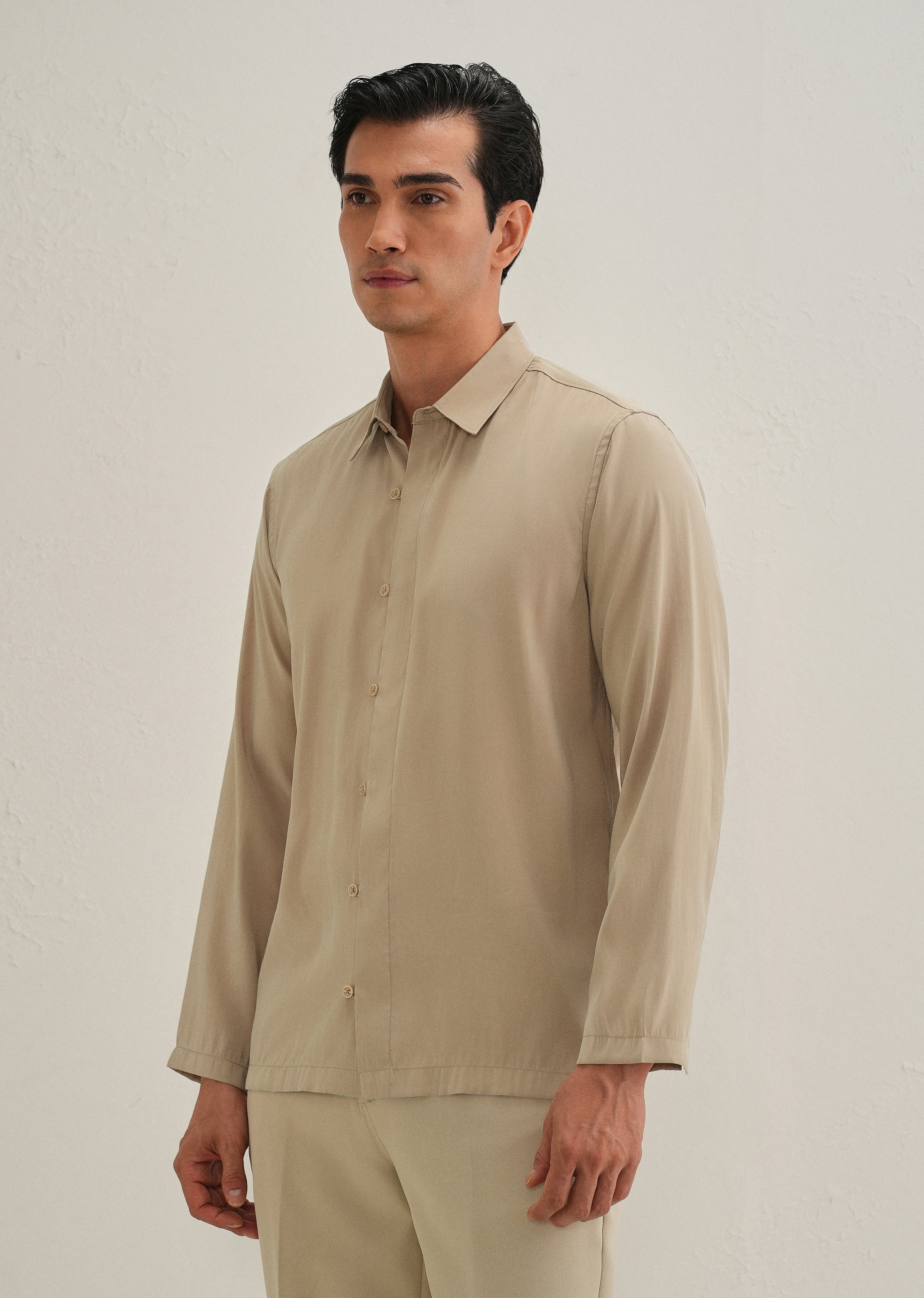 Sand Brown Loop Button-Down Plain Shirt