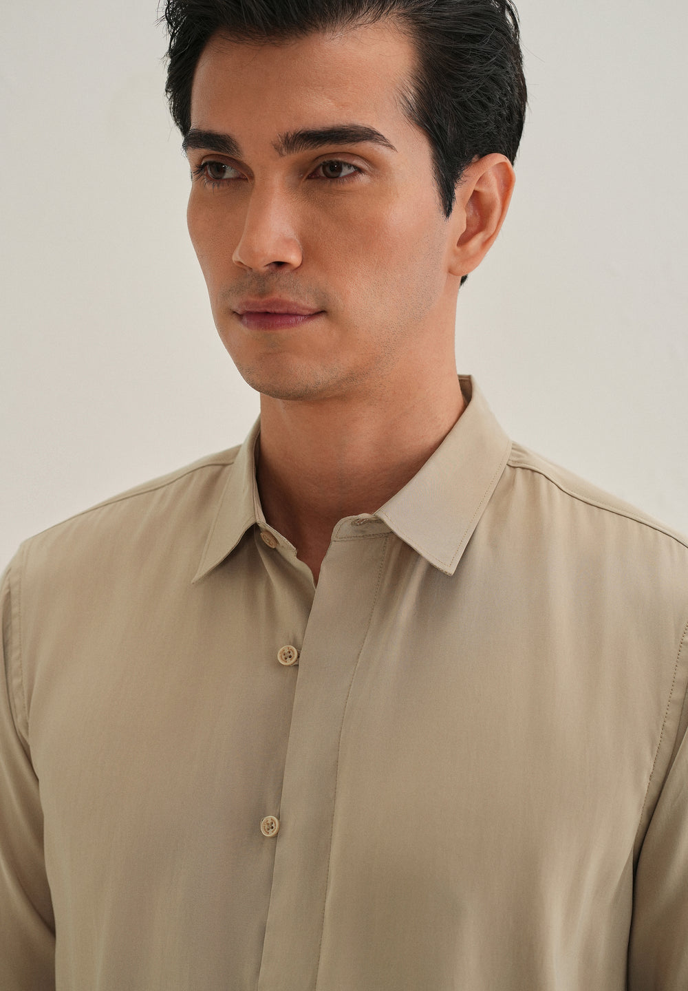 Sand Brown Loop Button-Down Plain Shirt