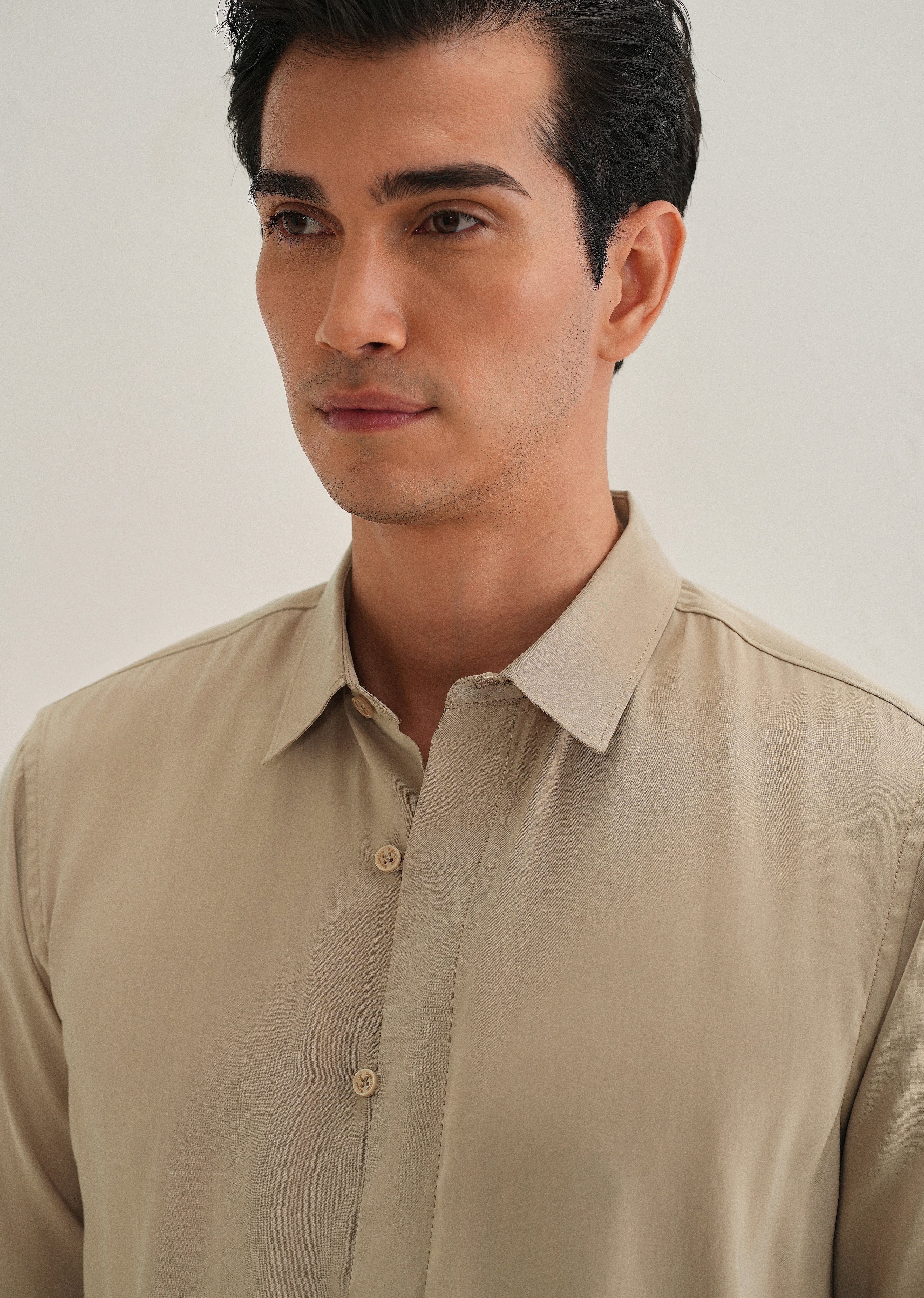 Sand Brown Loop Button-Down Plain Shirt