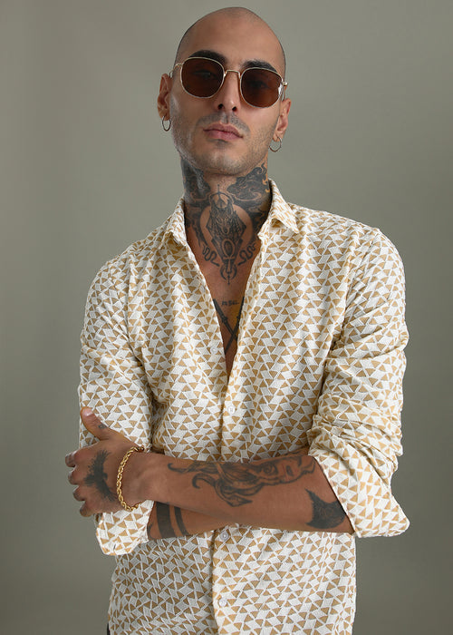 Sand Brown Self Pattern Shirt