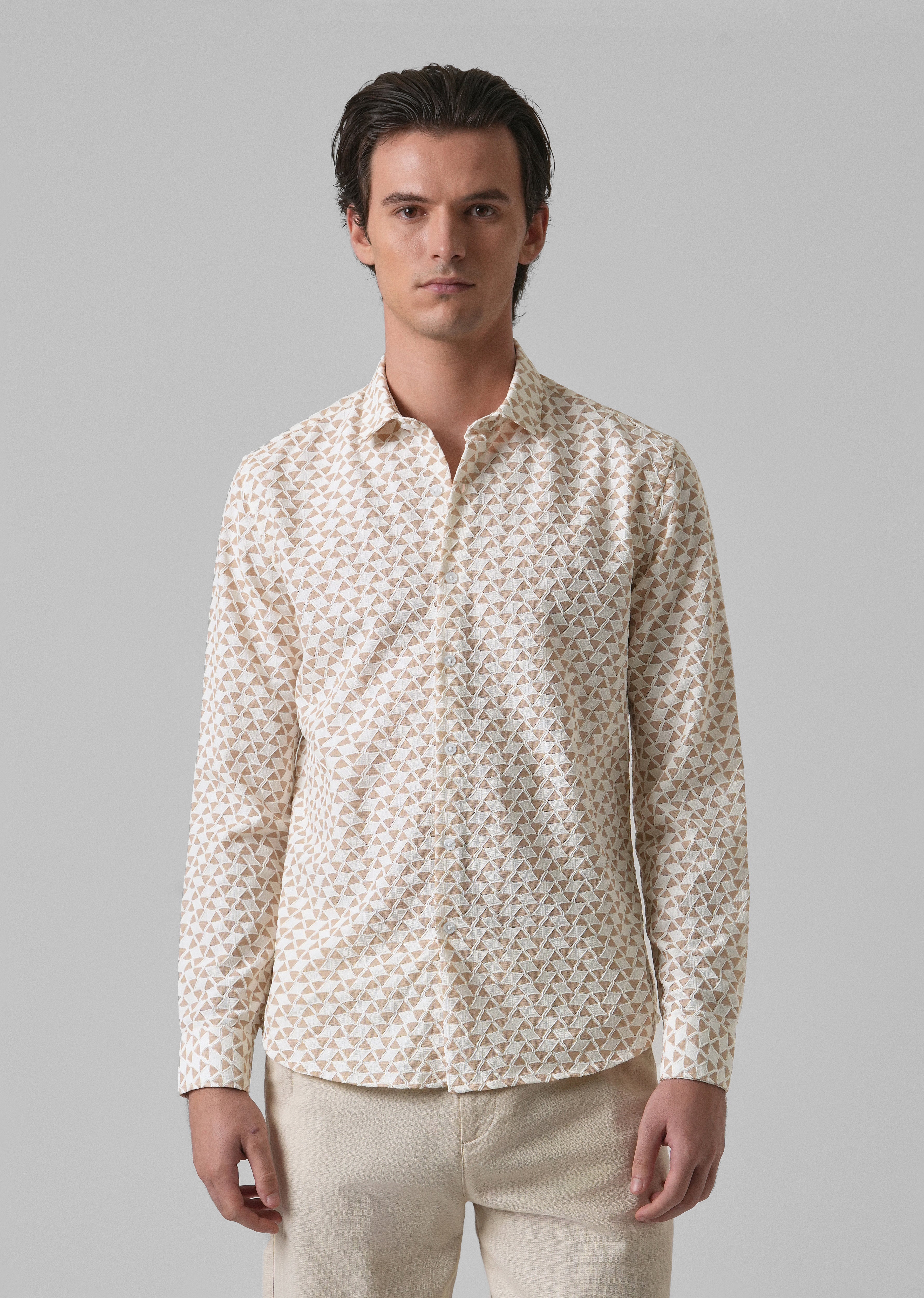 Sand Brown Self Pattern Shirt