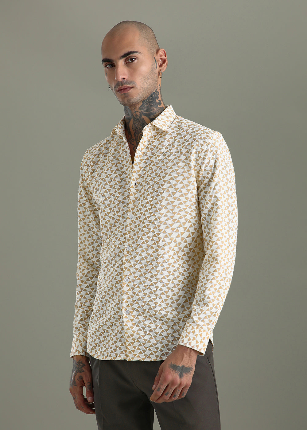 Sand Brown Self Pattern Shirt