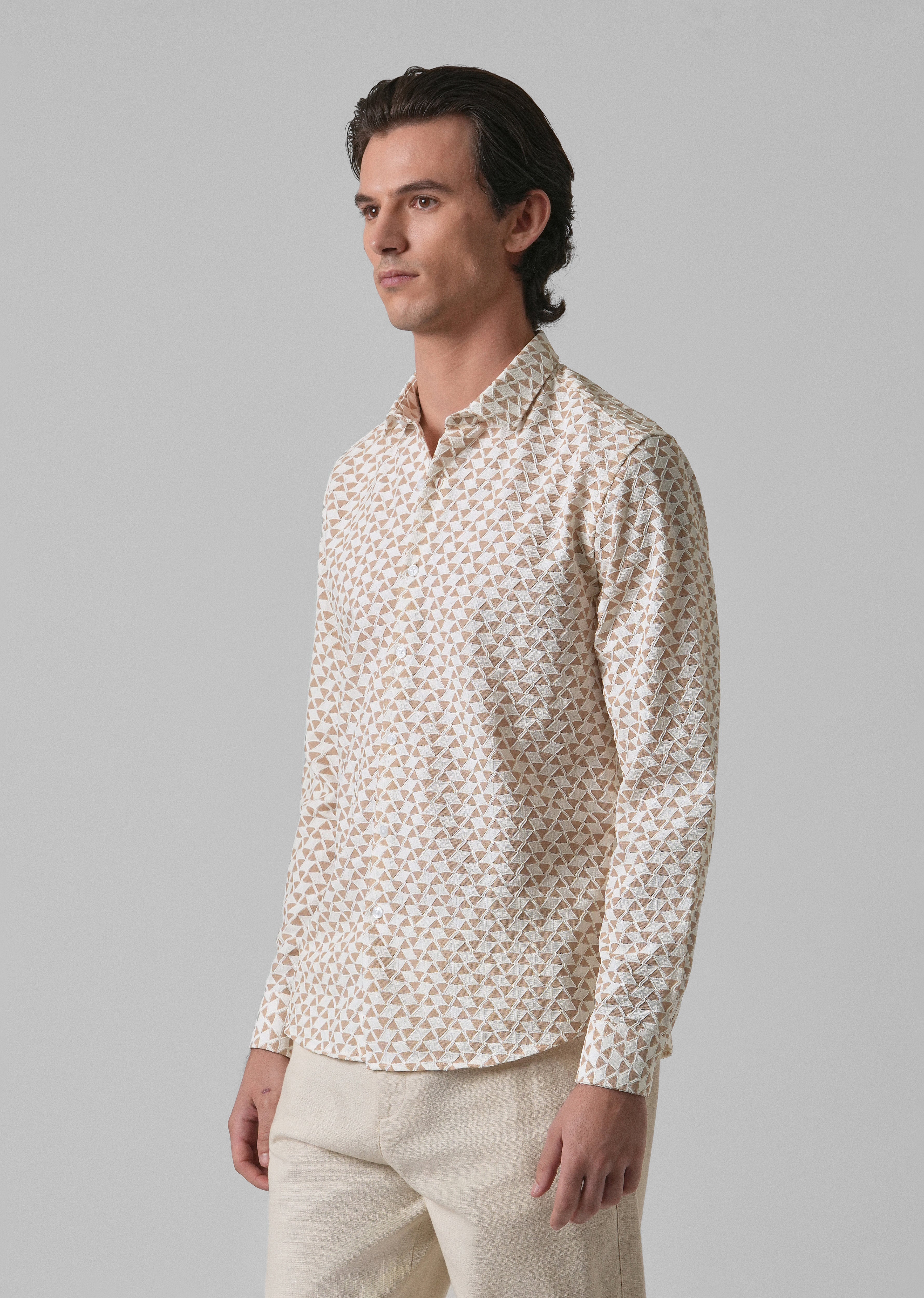 Sand Brown Self Pattern Shirt