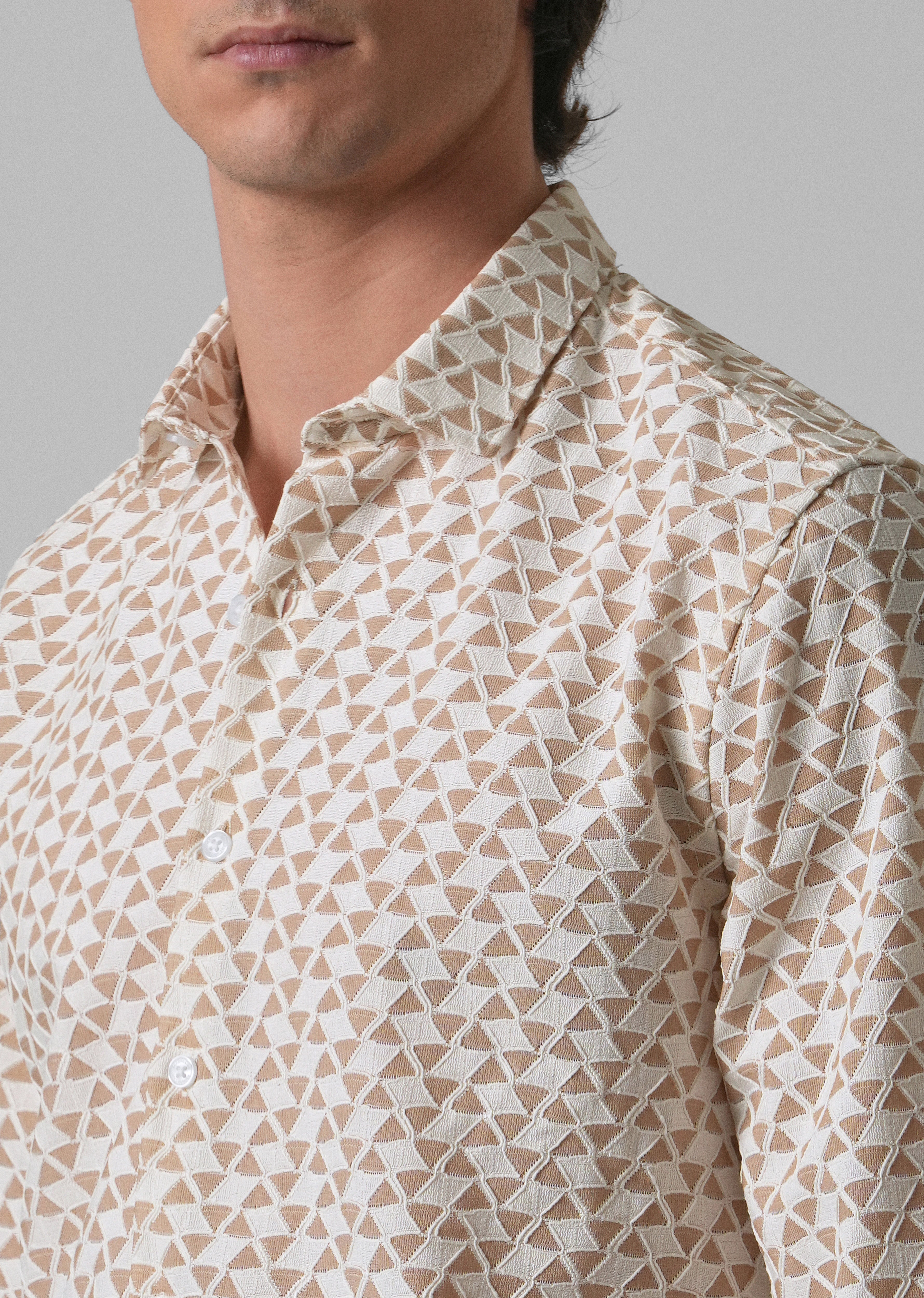 Sand Brown Self Pattern Shirt