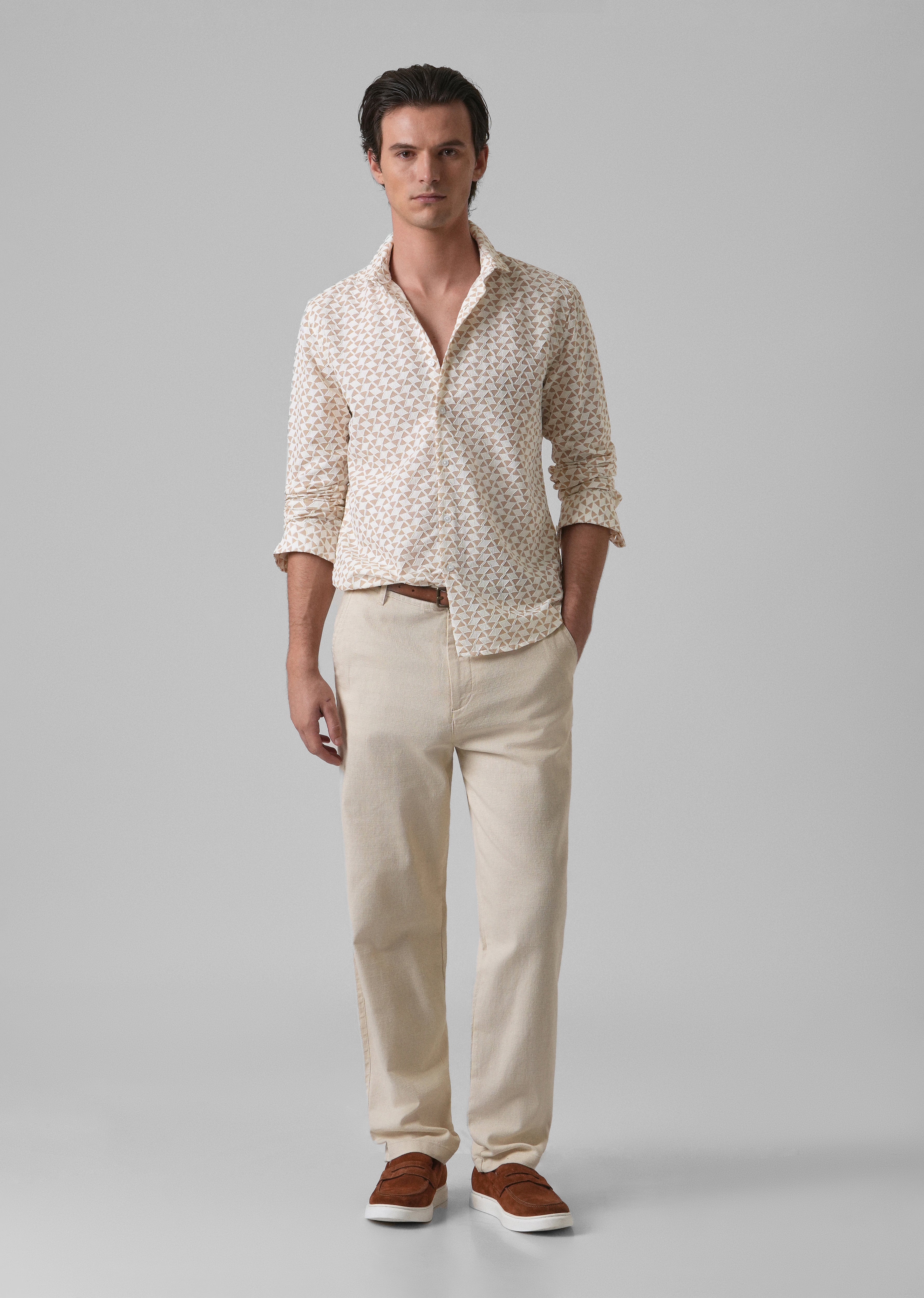 Sand Brown Self Pattern Shirt