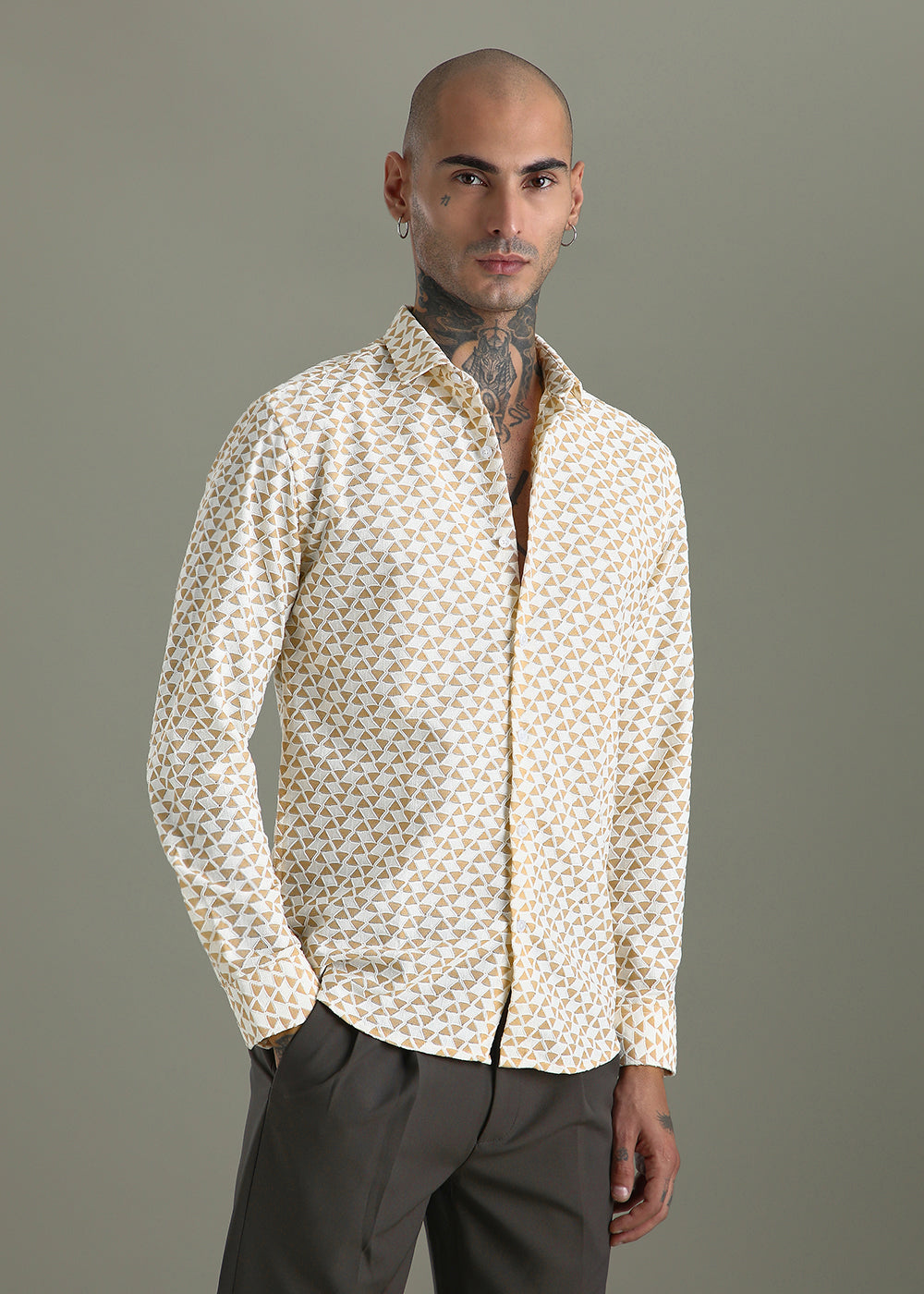 Sand Brown Self Pattern Shirt