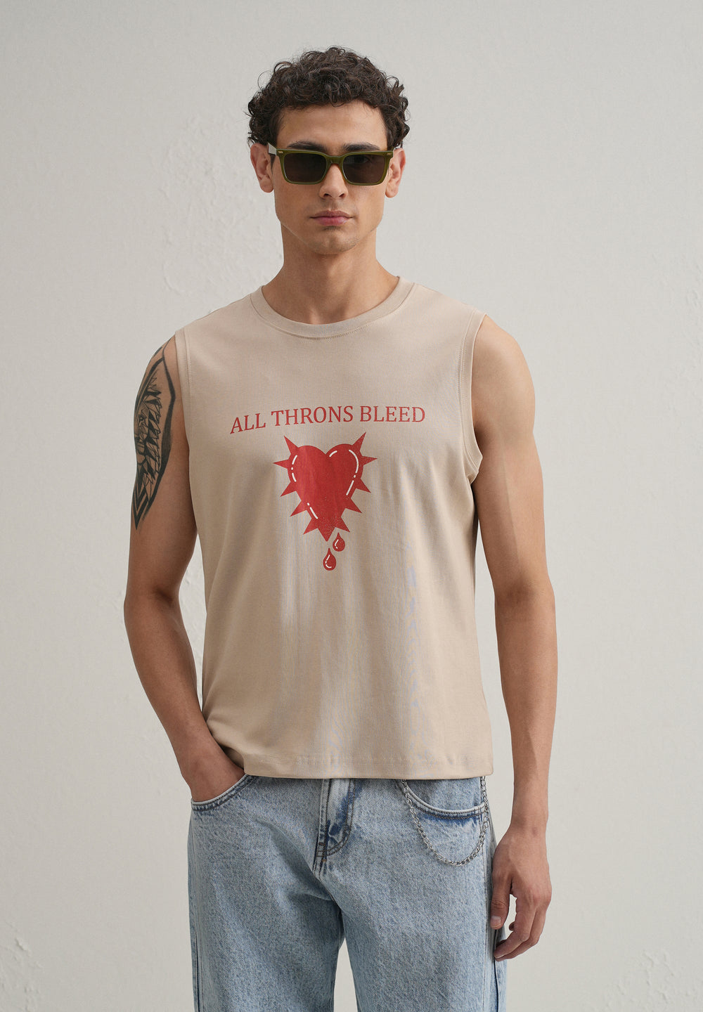 Sand Beige Printed Tank