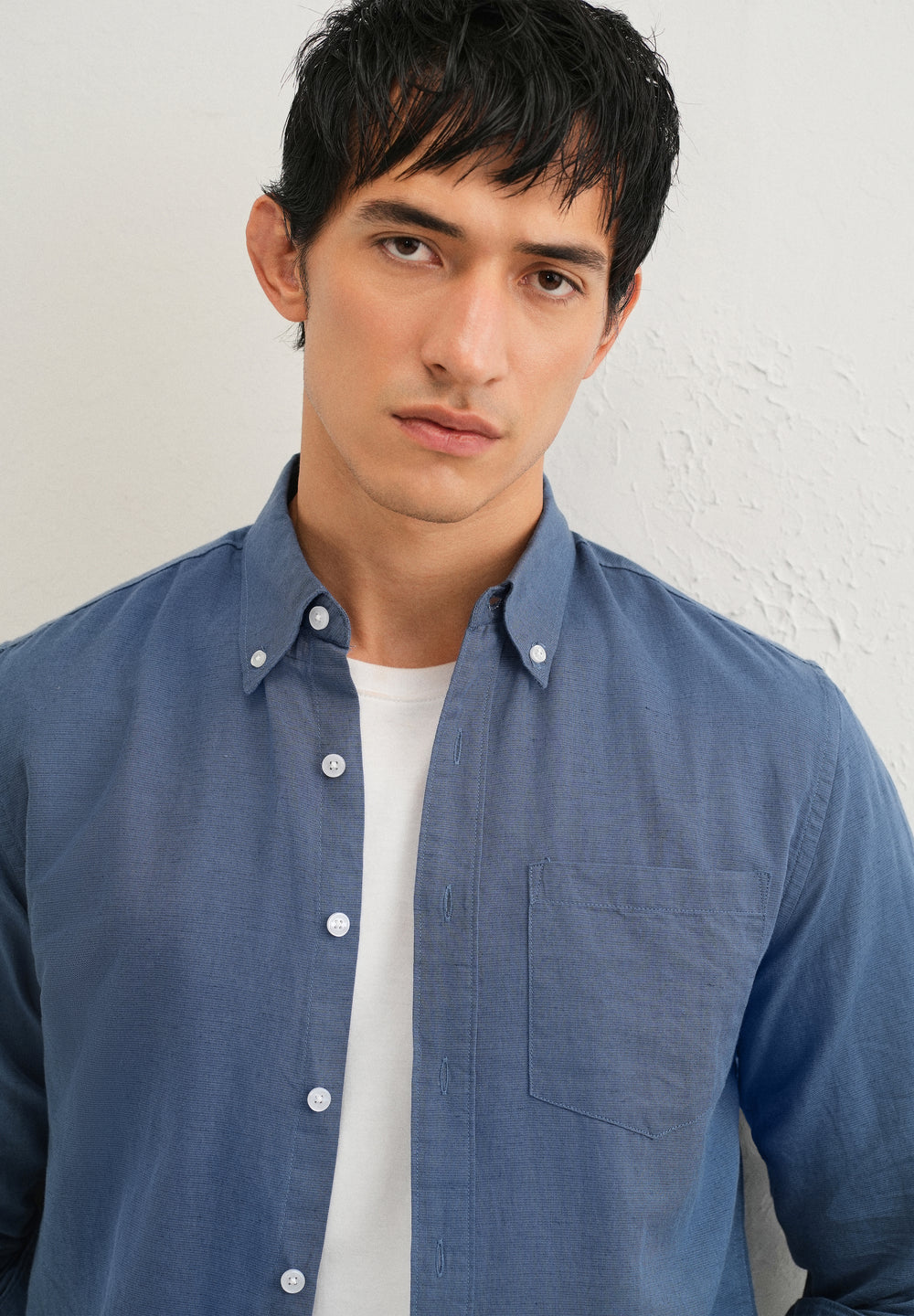 Sapphire Blue Cotton Linen Shirt