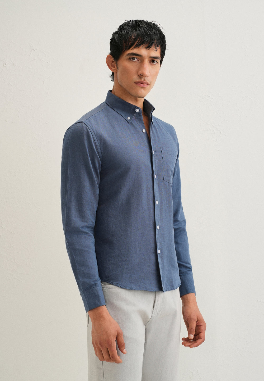 Sapphire Blue Cotton Linen Shirt