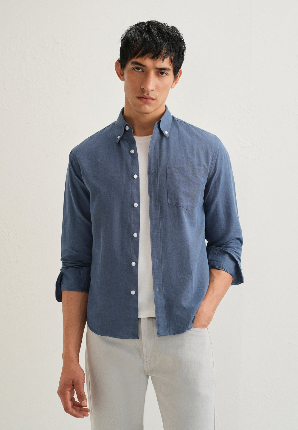 Sapphire Blue Cotton Linen Shirt