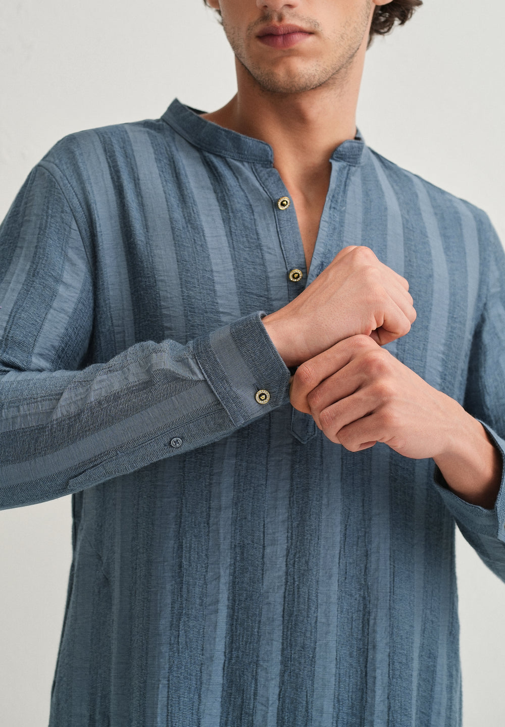 Sapphire Blue Textured Vertical Stripe Kurta