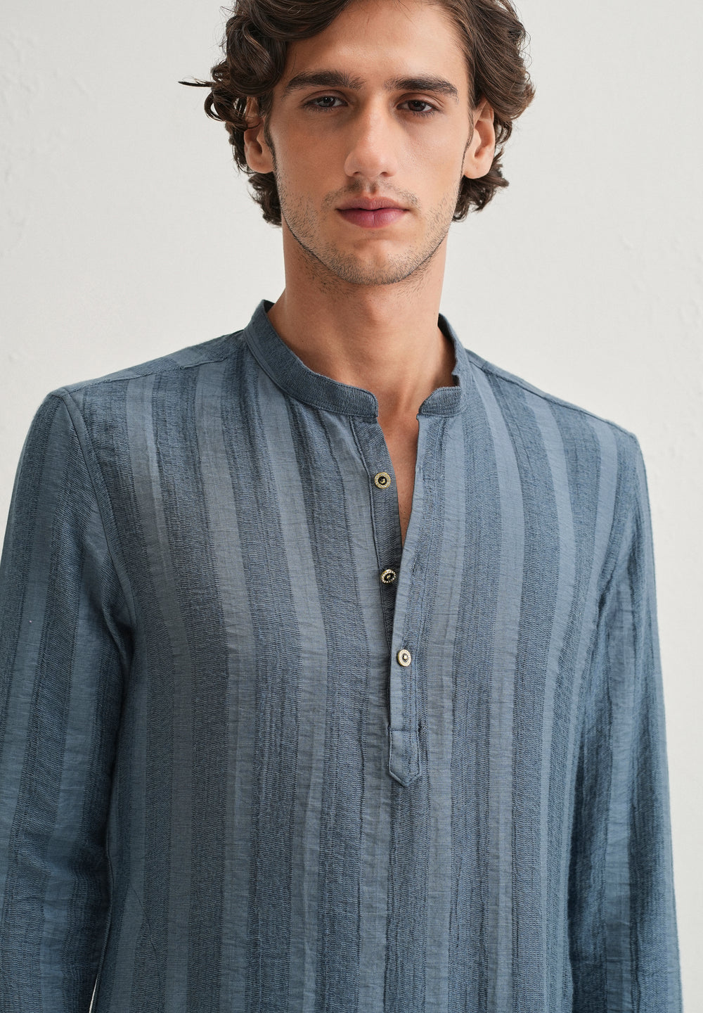 Sapphire Blue Textured Vertical Stripe Kurta