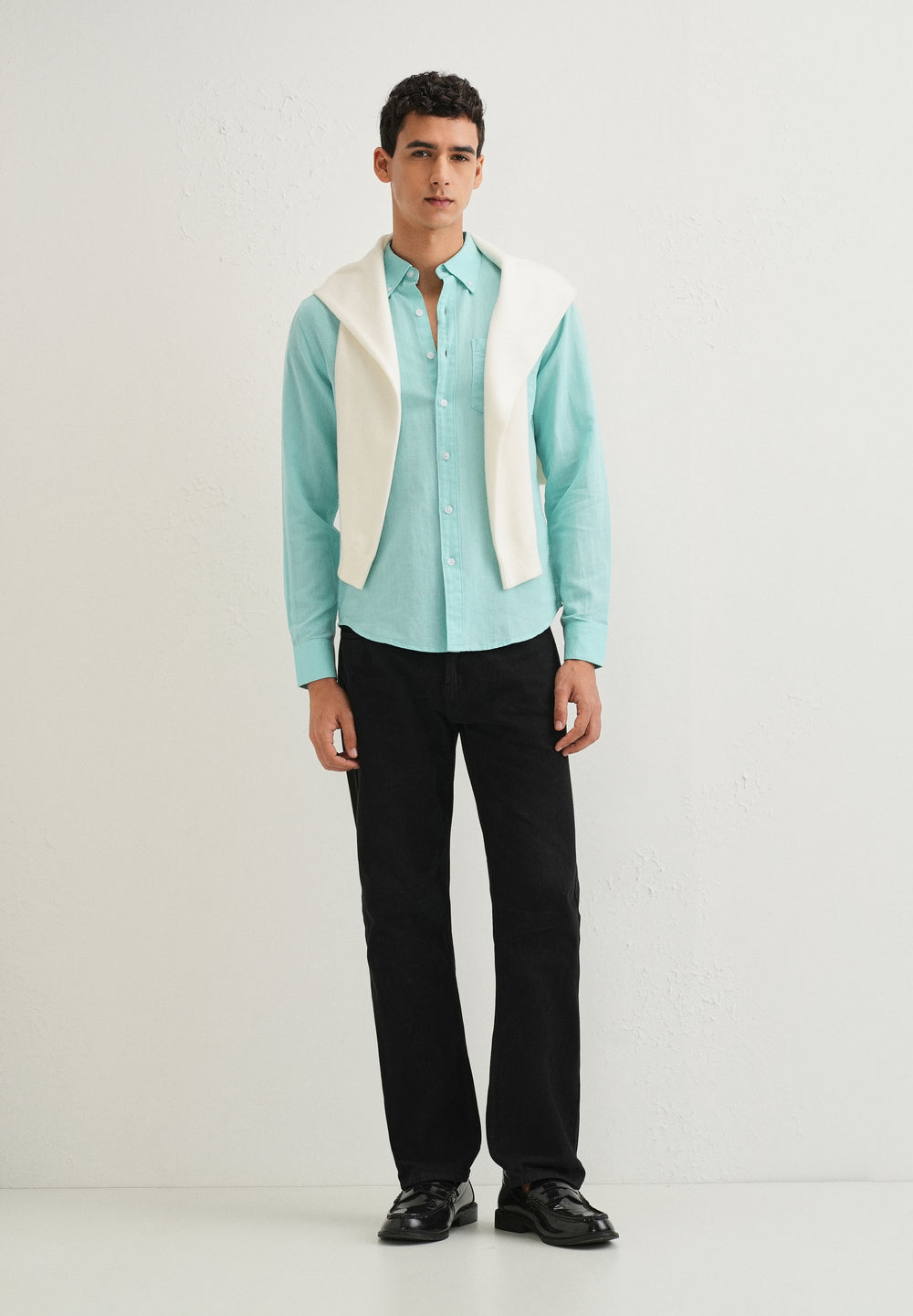 Sea Blue Cotton Linen Shirt