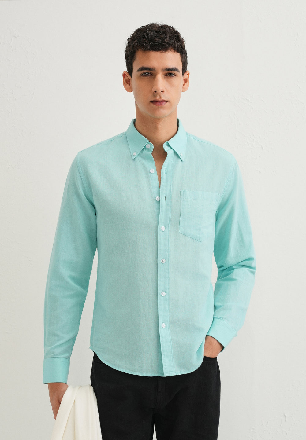 Sea Blue Cotton Linen Shirt