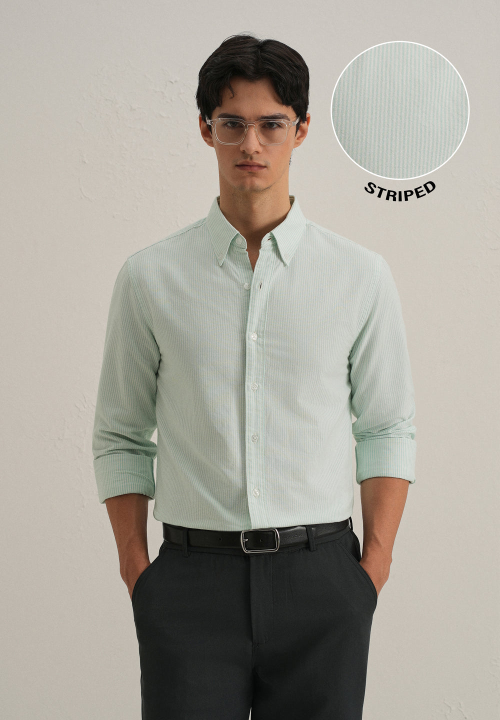 Sea Green Vertical Striped Cotton Shirt