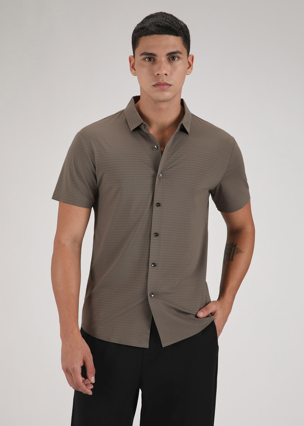 Self Pattern Brown Stitchless Shirt