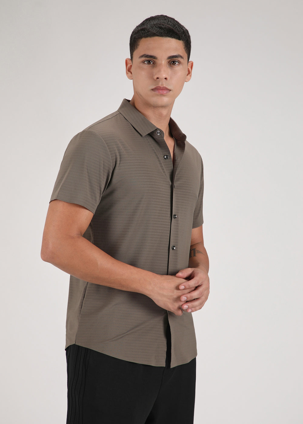 Self Pattern Brown Stitchless Shirt