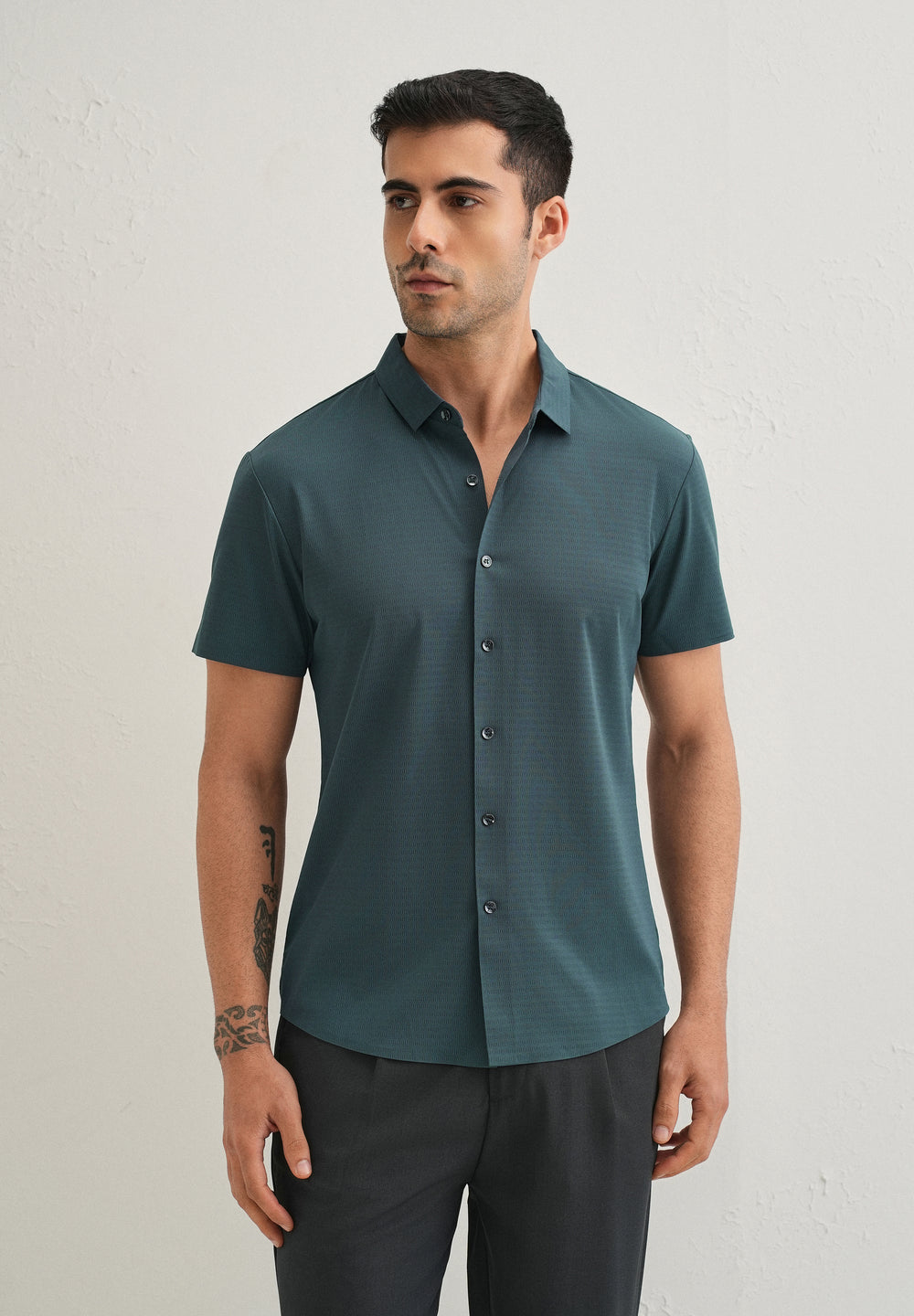 Self Pattern Cyan Stitchless Shirt