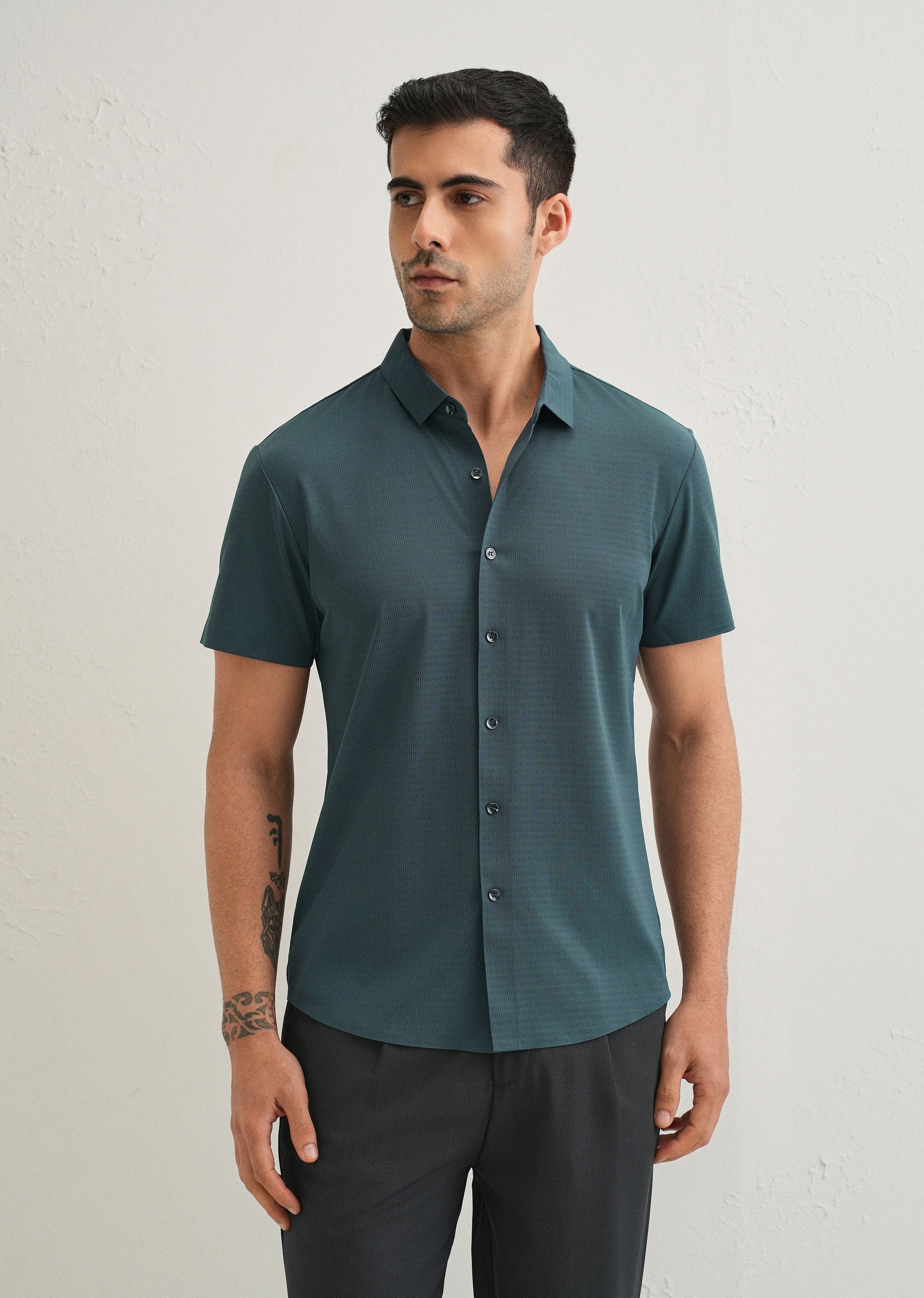 Self Pattern Cyan Stitchless Shirt