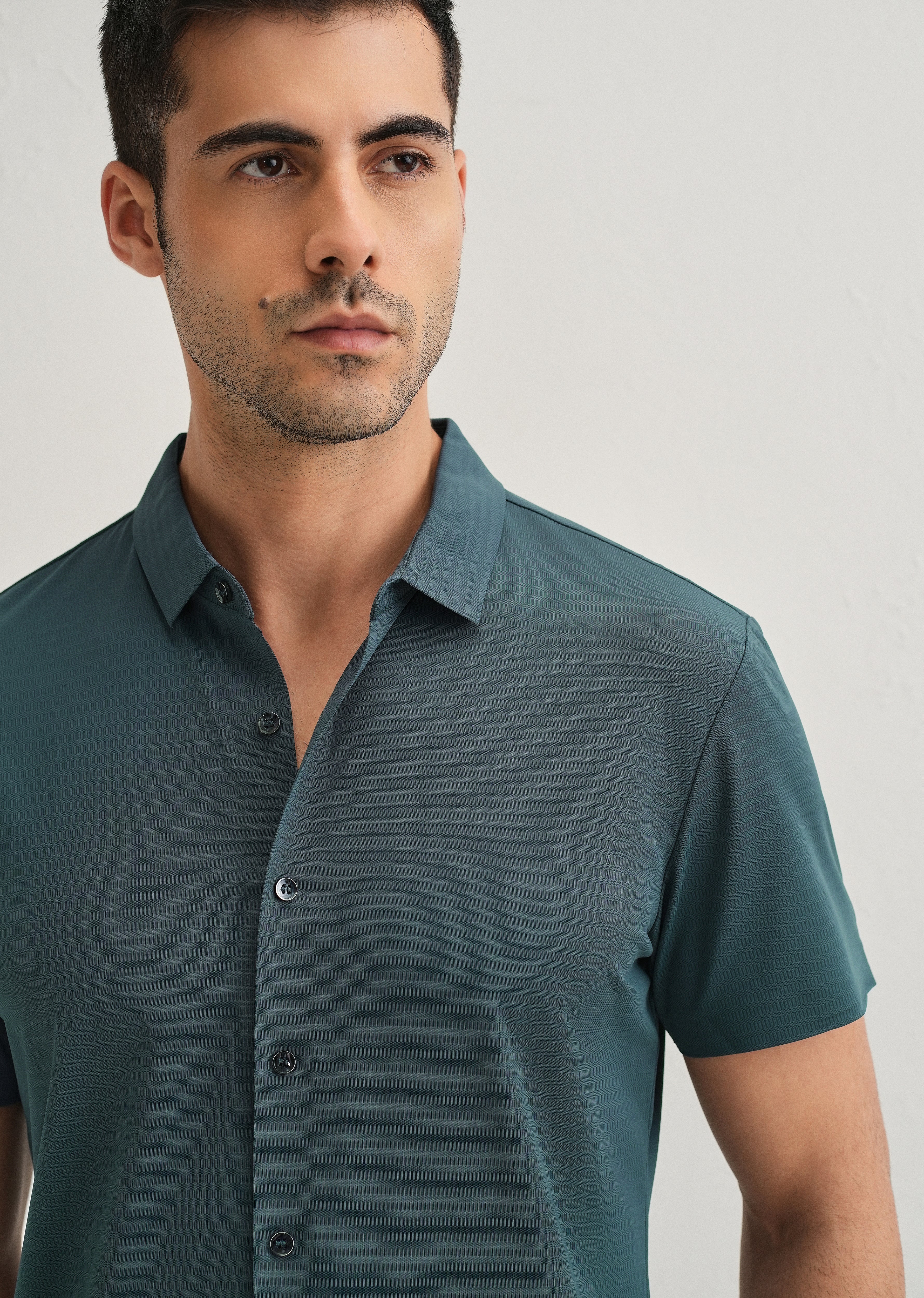 Self Pattern Cyan Stitchless Shirt