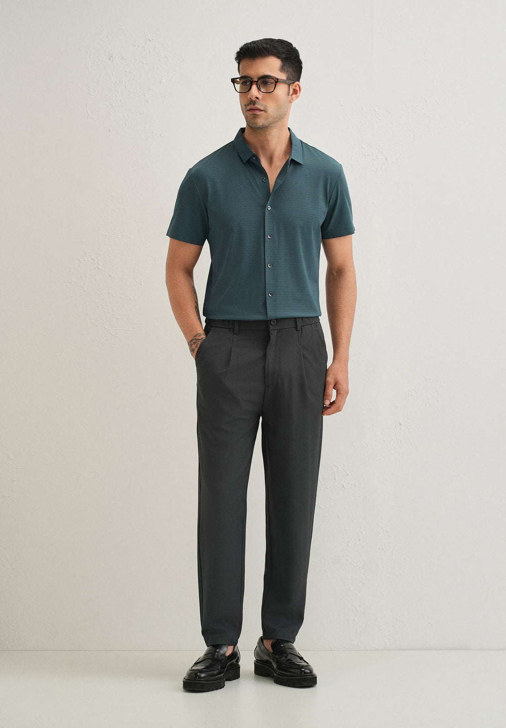 Self Pattern Cyan Stitchless Shirt